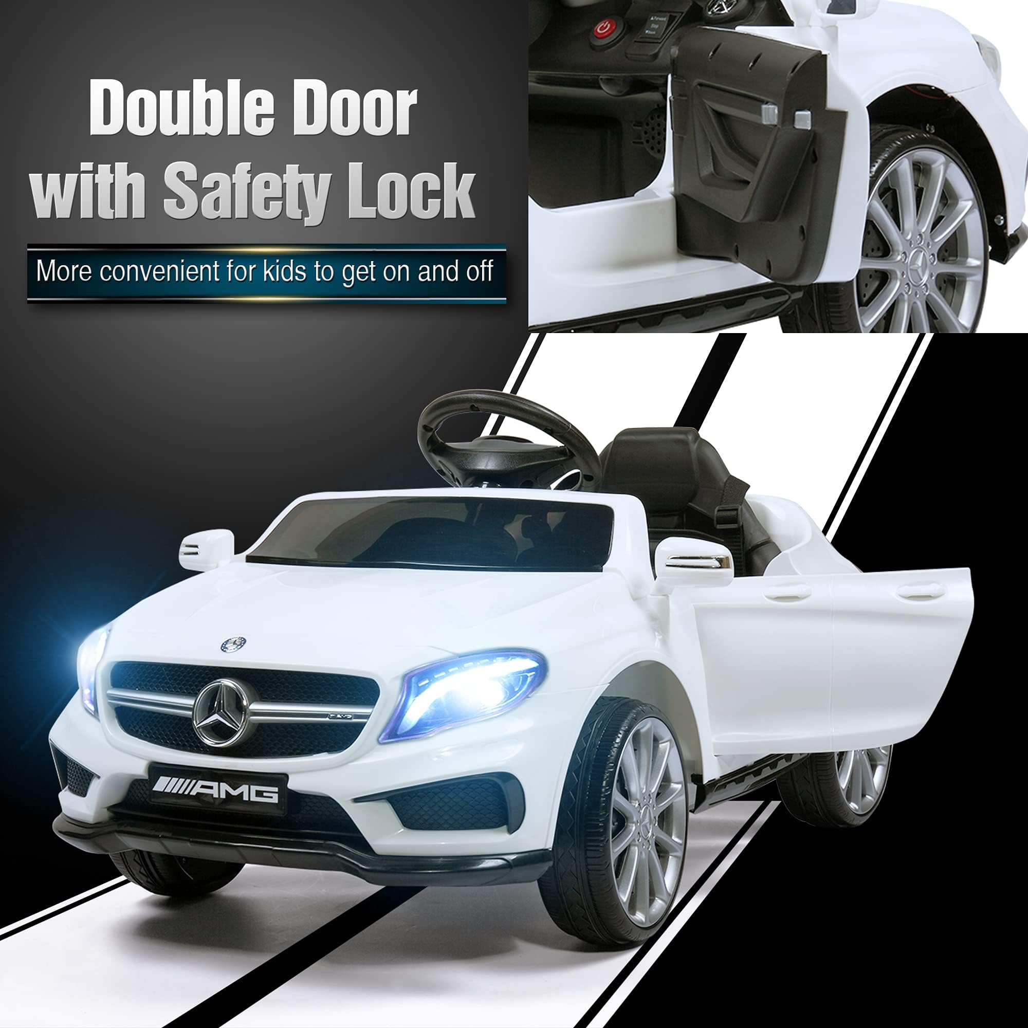 TOBBI Licensed Mercedes Benz Electric Ride-On Car for Kids - Toddler Electric Vehicle with Parental Remote Control, Double Doors, 5-Point Safety Belt & LED Lights - Perfect Birthday Gift for Boys & Girls Ages 3-8 (Indoor/Outdoor Play)