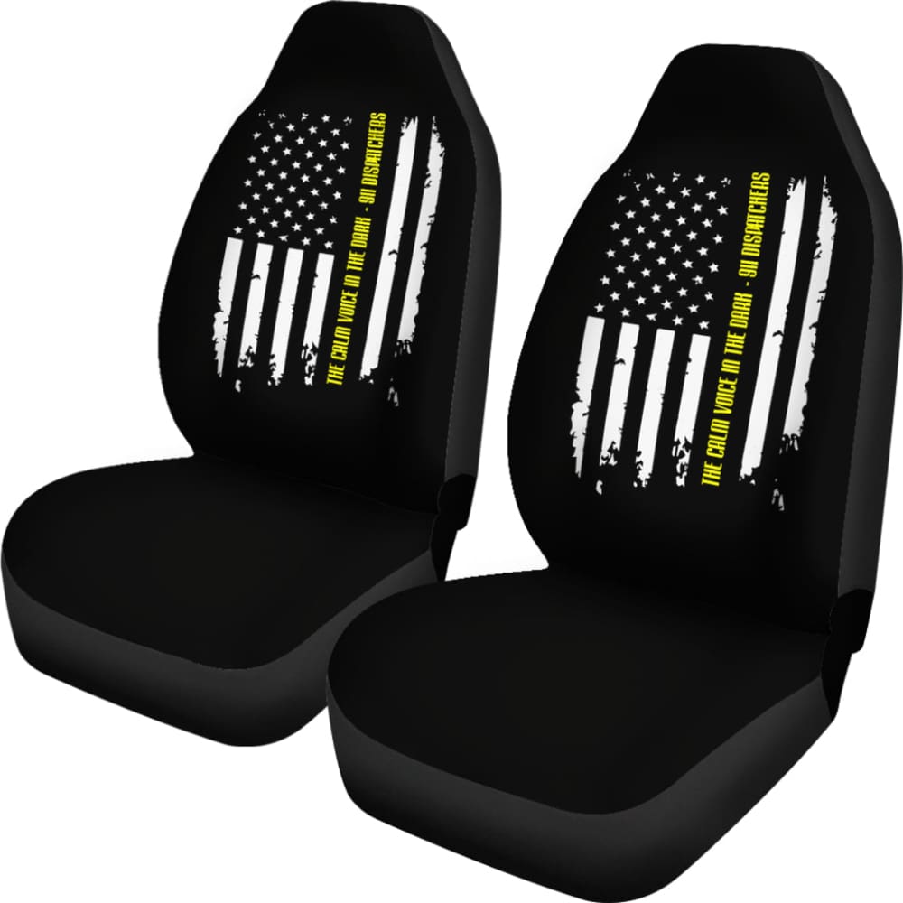 911 Dispatchers The Calm Voice In The Dark Thin Yellow Line Car Seat Covers - Premium Custom Fit for Police, EMS & First Responders - Perfect for Patrol Cars, Emergency Vehicles & Daily Commute