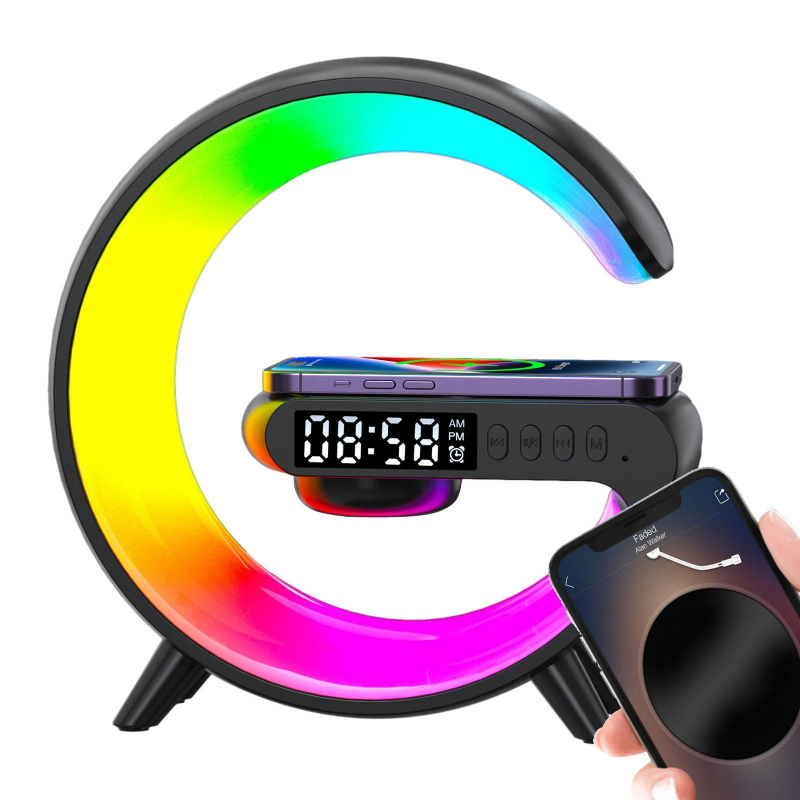 Dankek Wireless Speaker with Night Light - G Shape LED Wireless Charging Speaker & Dimmable Smart Lamp - Bluetooth Speaker with Wireless Charger for Home, Office, Outdoor, and Bedroom - Perfect for Parties, Relaxation, and Nighttime Use