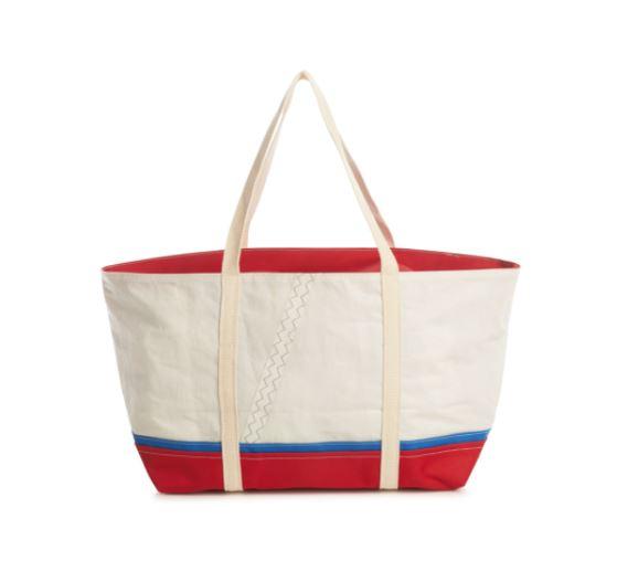Sail Cloth Day Tote Bag - Royal Blue & Red Striped Beach Tote - Perfect for Shopping, Beach Trips & Everyday Use