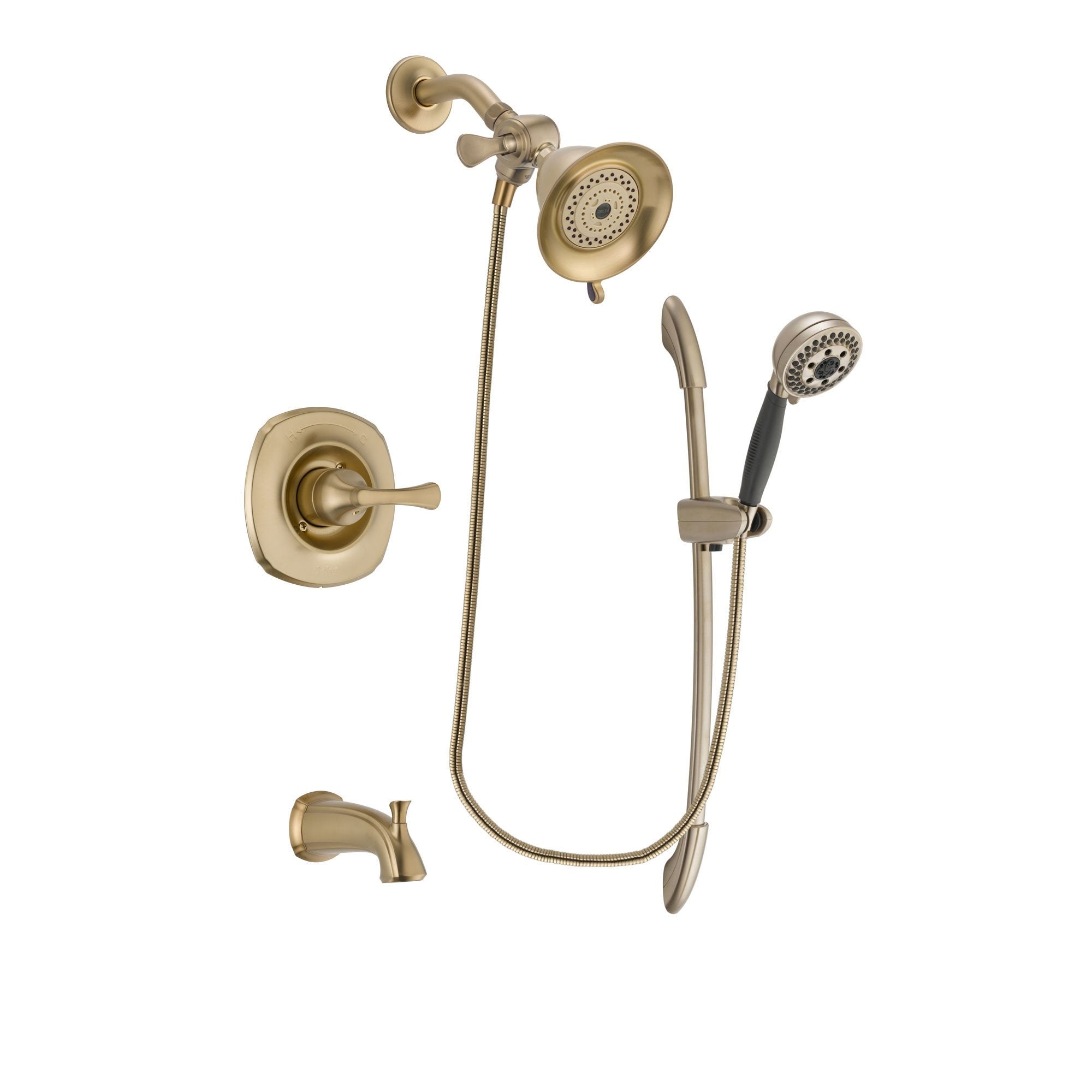 Delta Addison Champagne Bronze Finish Tub and Shower Faucet System with Water-Efficient Shower Head, 5-Spray Handshower & Slide Bar - Includes Rough-in Valve & Tub Spout (DSP3329V) - Perfect for Modern Bathroom Renovations & Spa-Like Shower Experiences