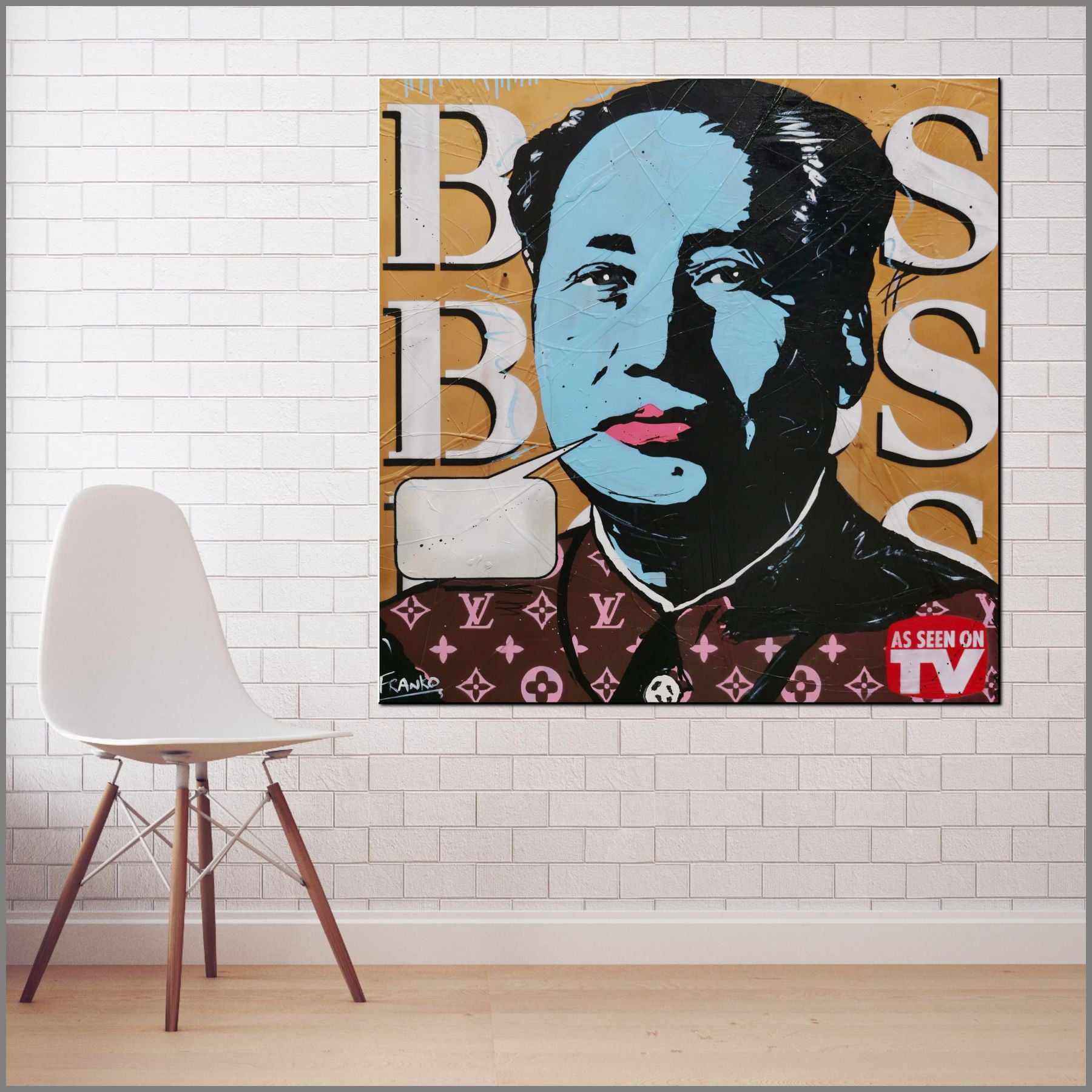 100cm x 100cm Mao Zedong Textured Urban Pop Art Canvas Painting - Modern Home Decor for Living Room, Bedroom & Office Wall Art