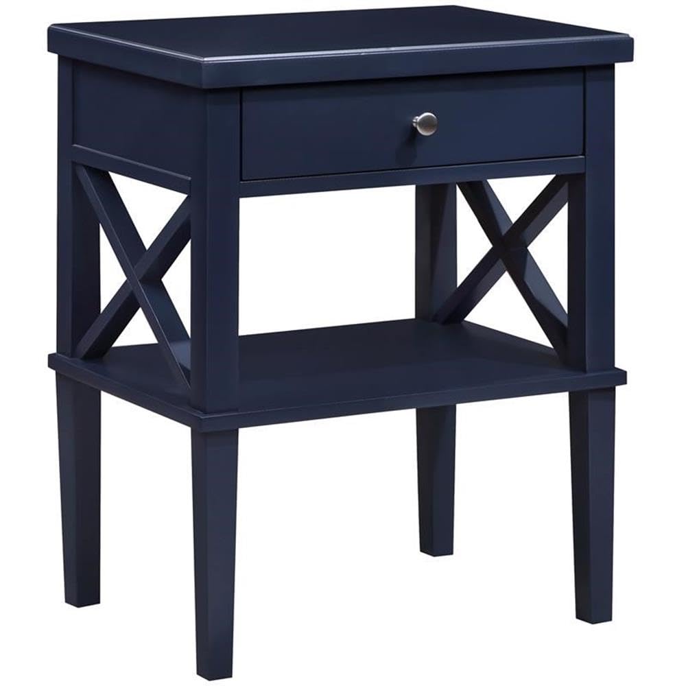 Midnight Blue Wood Nightstand with Drawer and Storage Shelf - Stylish Bedside Table for Bedroom, Living Room, or Office