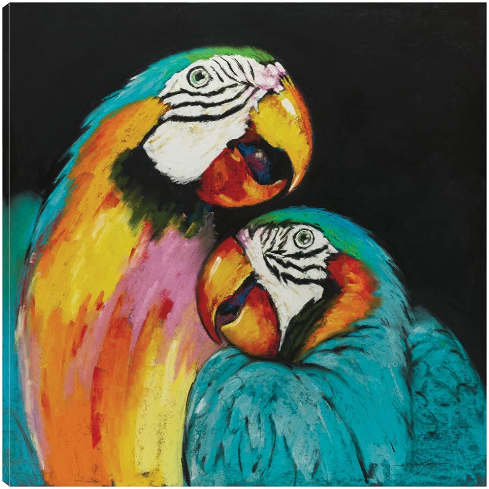 Playful Parrot Canvas Wall Art - 32x32 Inch Hand-Painted Fine Art Decor by E.A. Orme - Ready to Hang for Living Room, Bedroom, Office & More - Perfect for Tropical & Nature-Themed Home Decor