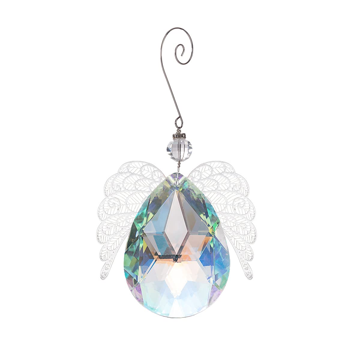 Haning Angel Wings Crystal Suncatcher Pendant - 76mm AB Coated Prism Drop for Windows, Home Decor, Wedding, Party, and Garden Ornament