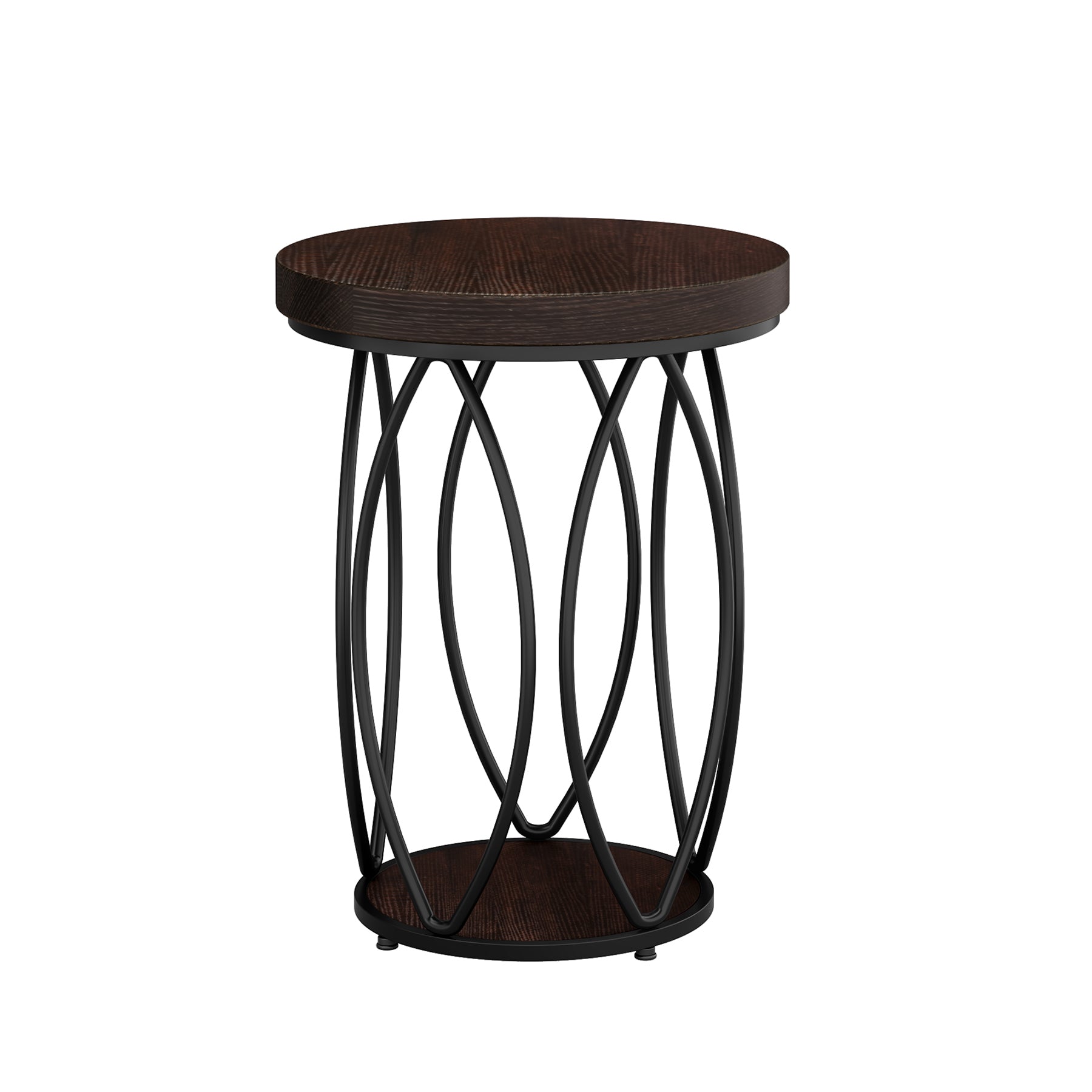 Industrial Round End Table with Storage Shelf - Modern Accent Side Table for Living Room, Bedroom & Office Decor