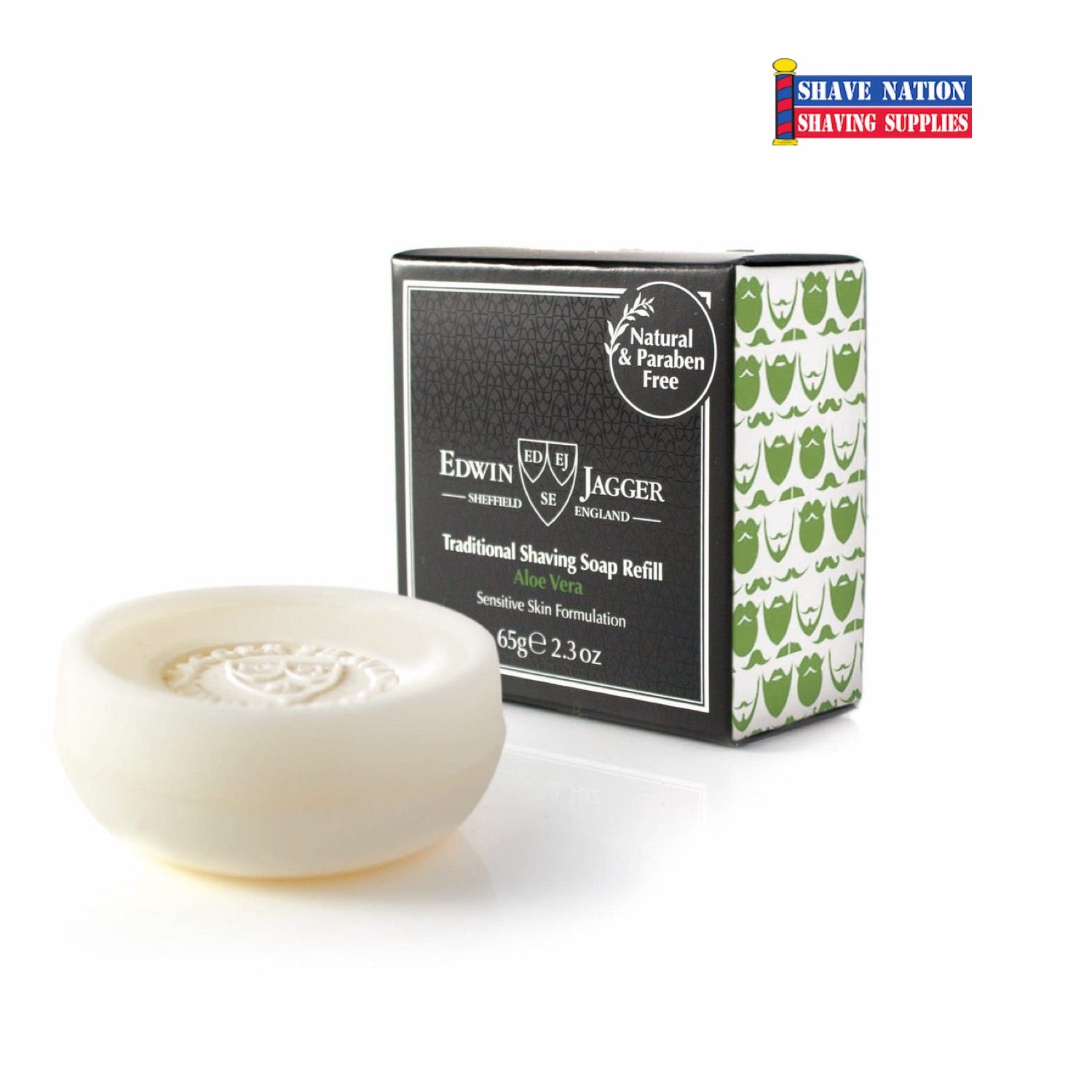 Edwin Jagger Aloe Vera Shaving Soap Refill - Natural Moisturizing Shaving Cream for Sensitive Skin - Perfect for Men's Daily Shaving Routine & Travel Grooming Kit