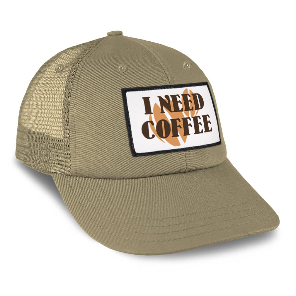 I Need Coffee Patch Hat - Trucker Baseball Cap with Text & Image Design for Coffee Lovers | Perfect for Cafés, Work & Casual Wear