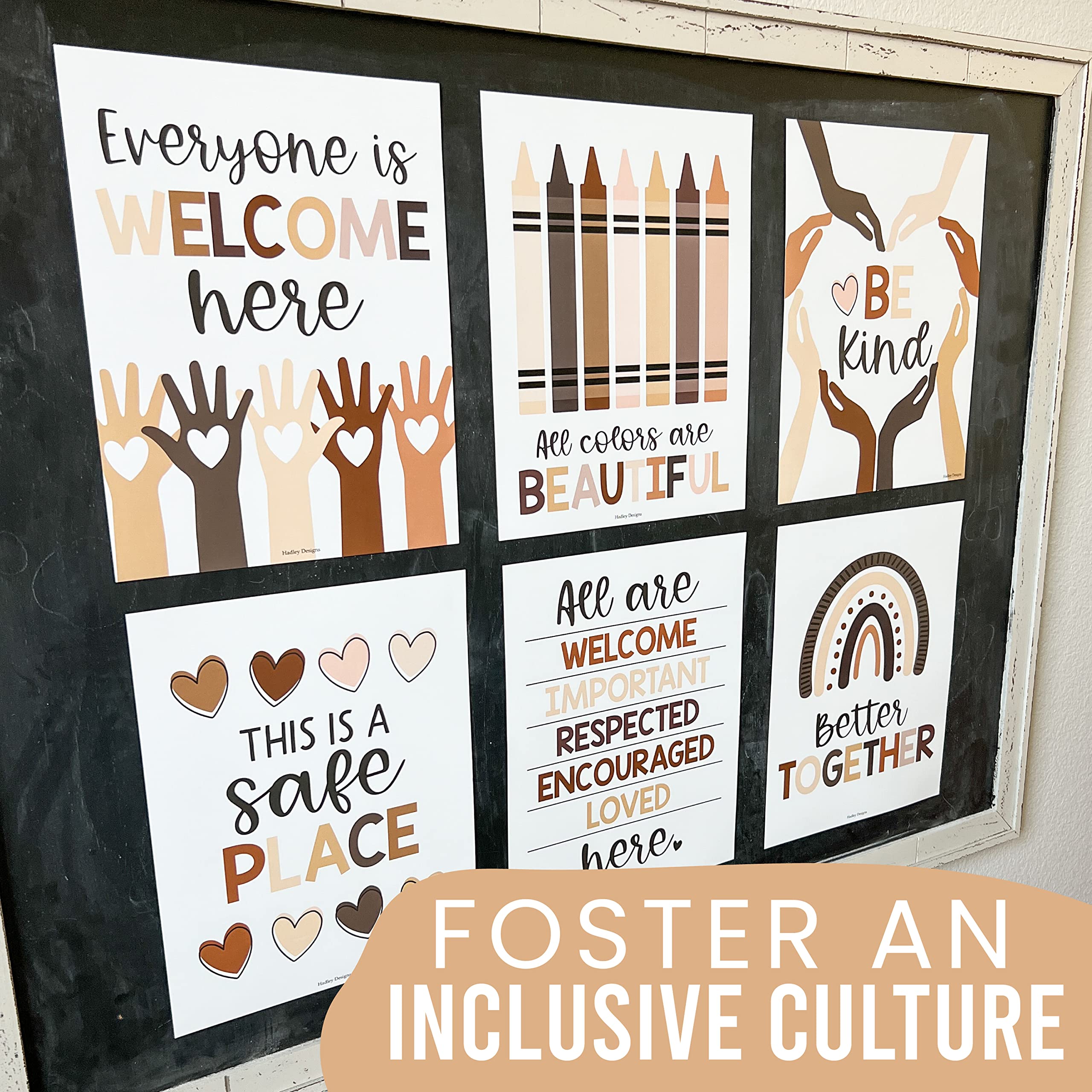 Diversity Posters for Classroom - 6 Kindness & Inclusion Wall Art Prints (11x14 inches) | Multicultural Classroom Decor for Teachers, Schools & Office Workplace | Boho Themed Motivational Posters for Diversity Education & Inclusive Environments