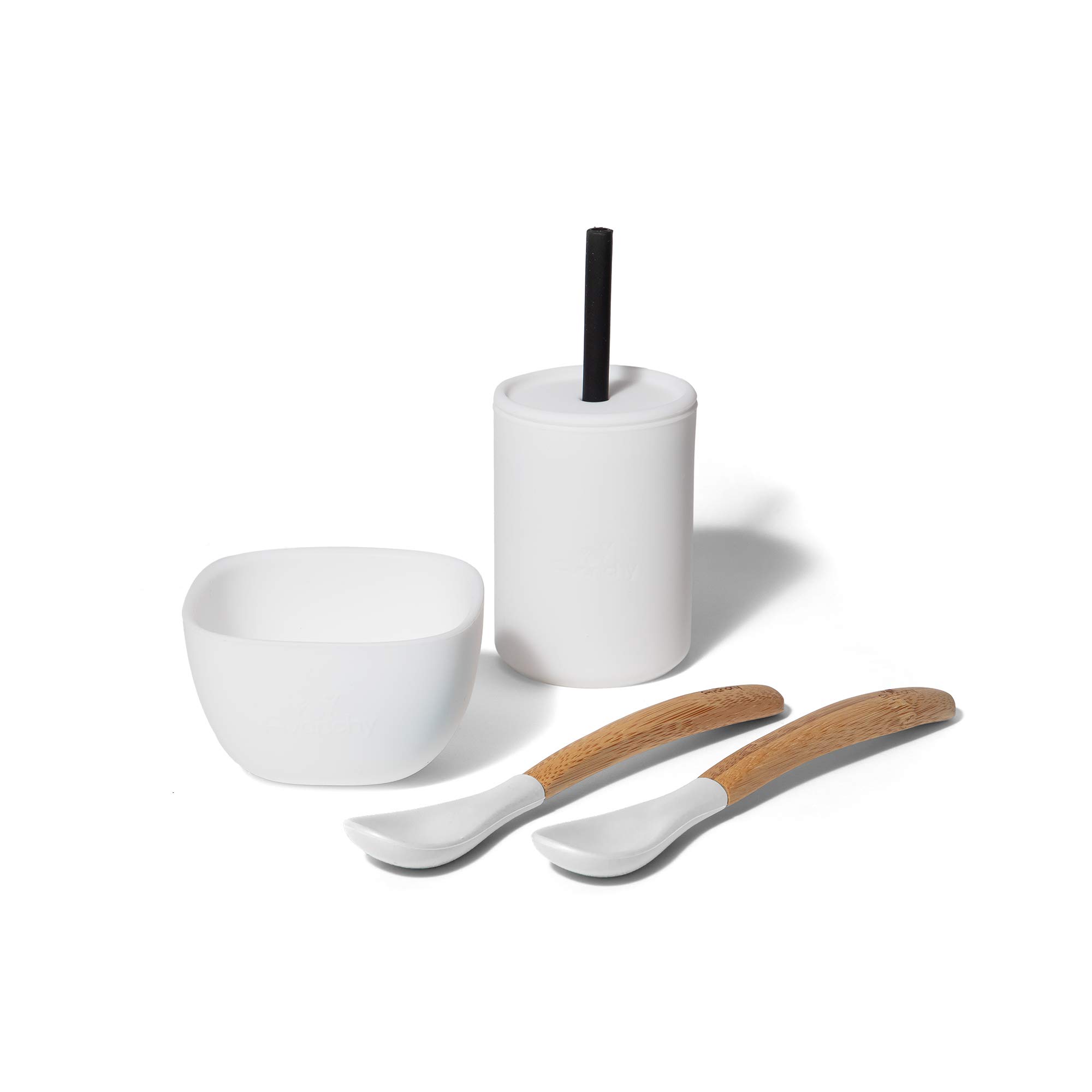 Avanchy Baby Dish Set - Silicone Bowl, Cup & Bamboo Spoons for Infant Feeding & Shower Gifts