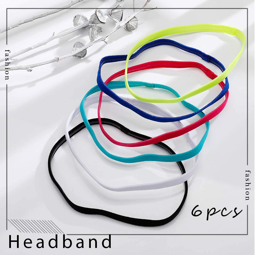 Non-Slip Elastic Sports Headbands for Women & Girls - 6 Pack Silicone Lined Sweatbands for Running, Yoga, Archery & Workouts - Stay-Put Hair Accessories for Active Lifestyles
