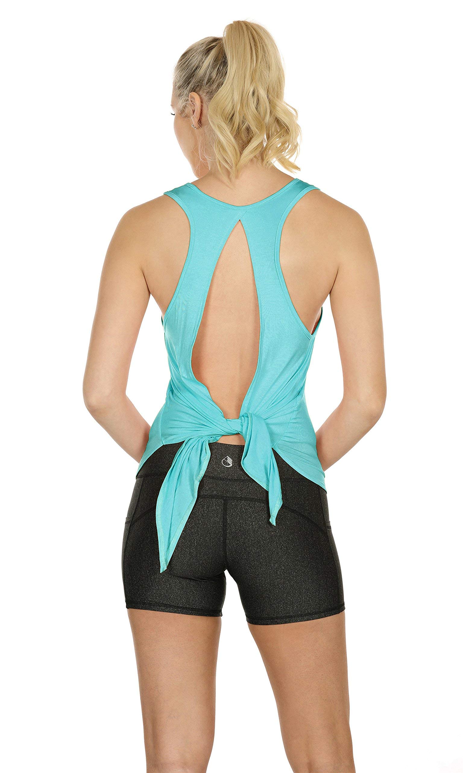 Icyzone Women's Tie Back Yoga Tops - Lightweight Workout Tank Tops, Breathable Athletic Gym Shirts for Yoga, Running, Fitness & Casual Wear