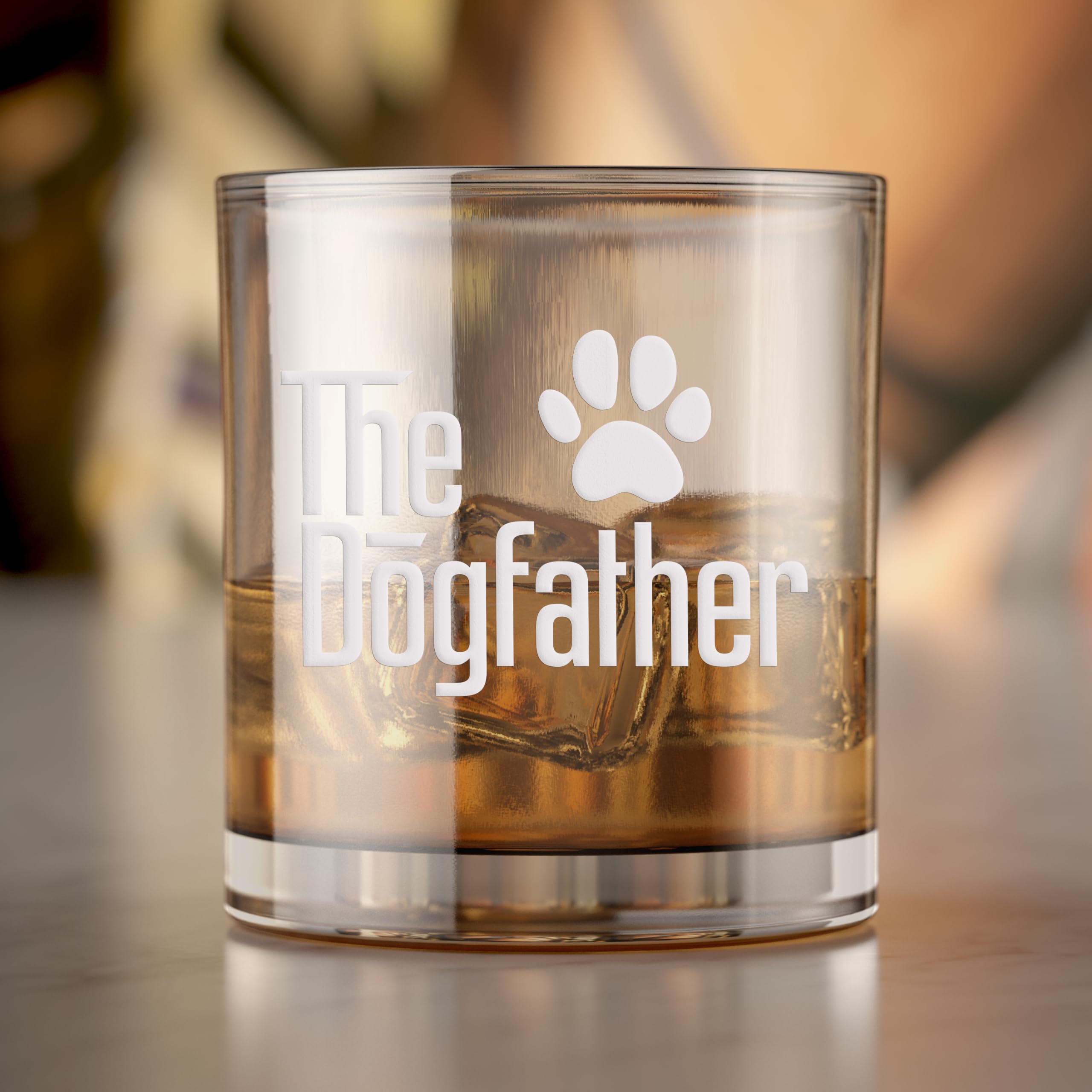 The Dogfather Whiskey Glass - Best Gift for Dog Dads & Pet Lovers - Engraved Round Rocks Glass for Bourbon, Scotch, Cocktails - Perfect for Father's Day, Birthday & Dog-Themed Parties