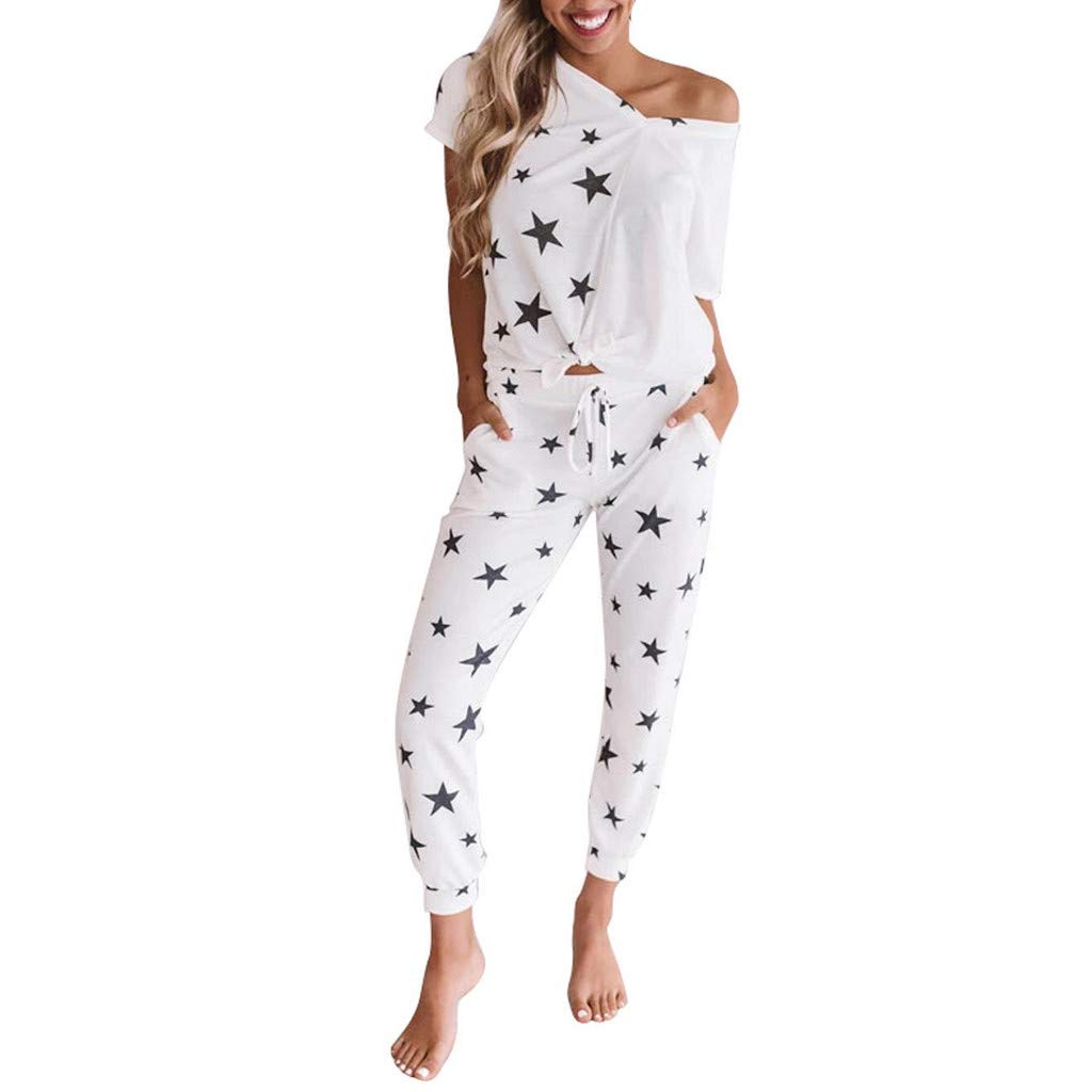 Women's Printed Lounge Pajama Set - Soft Cotton Sleepwear Tops & Pants Comfy Home Outfit for Relaxing, Yoga & Lounging