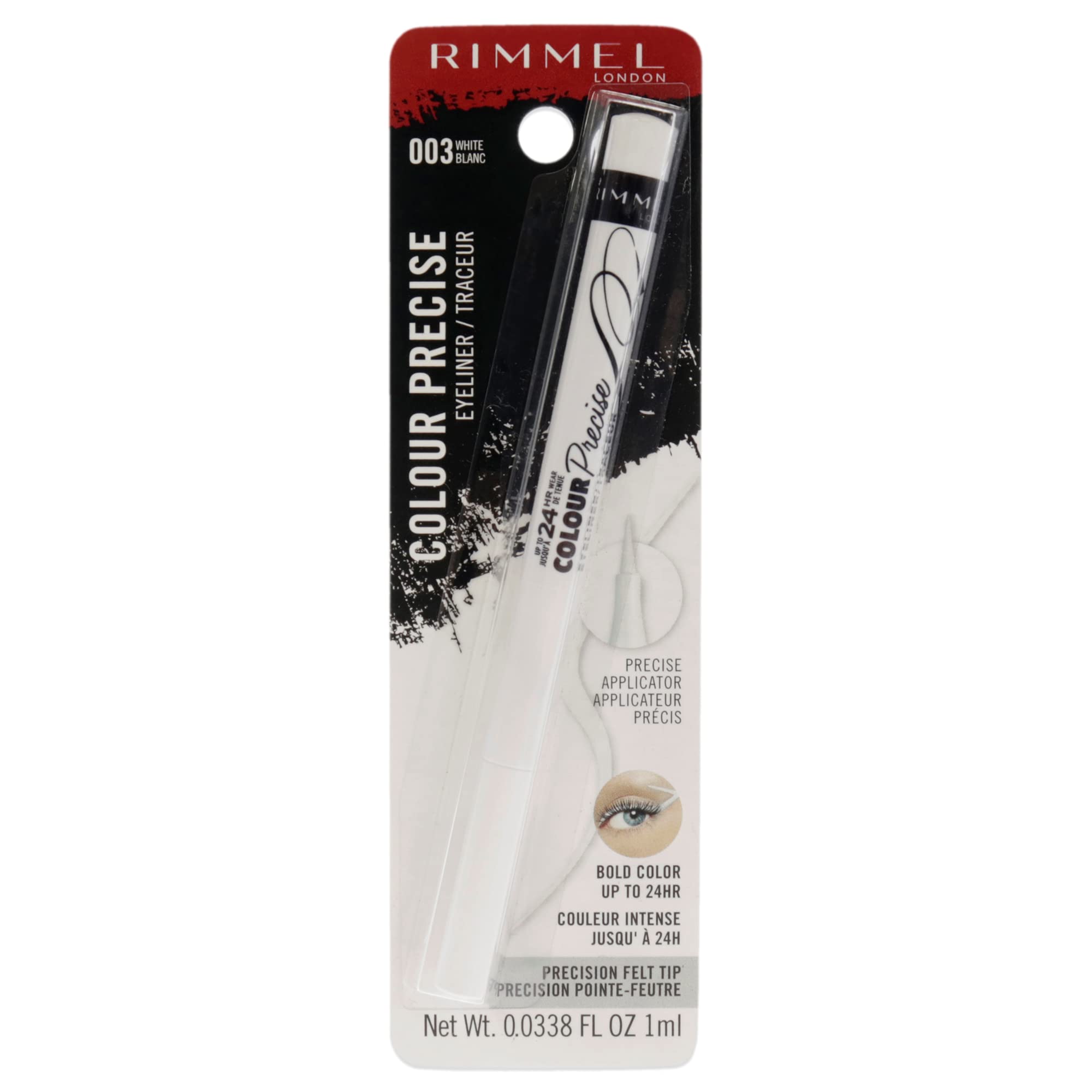 Rimmel London Colour Precise Eyeliner - Highly Pigmented, Smudge-Proof, Waterproof White Eyeliner (0.04oz) for Precise Lines & All-Day Wear | Perfect for Dramatic Eye Looks, Graphic Liner & Everyday Makeup