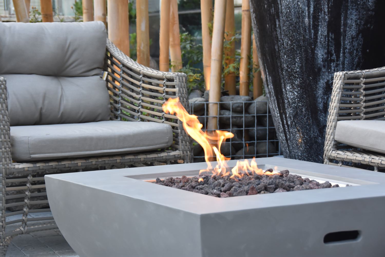 Bromo Concrete Lava Stone Fire Pit - Modern Outdoor Propane Fire Pit for Patio, Backyard, and Garden Gatherings