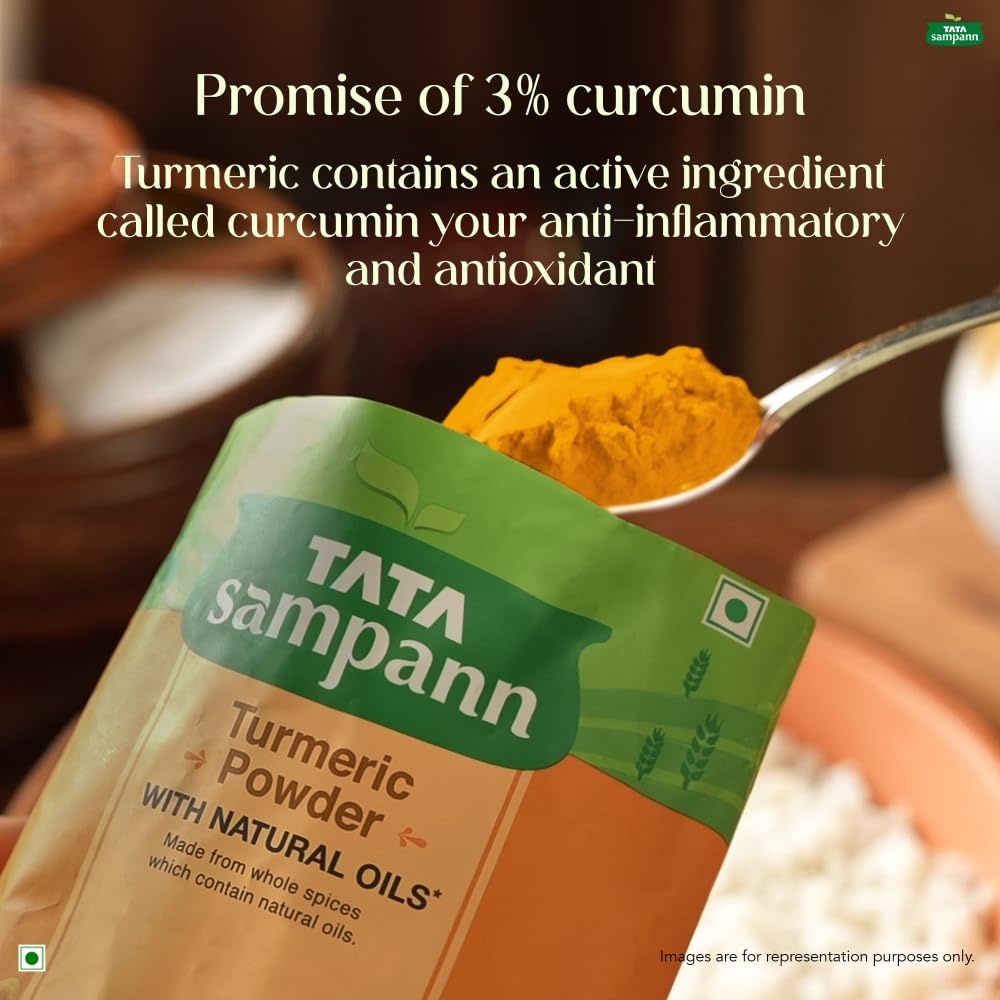 Tata Sampann Pure Turmeric Powder with Natural Oils | 500g Haldi Powder for Cooking, Golden Milk & Skin Care