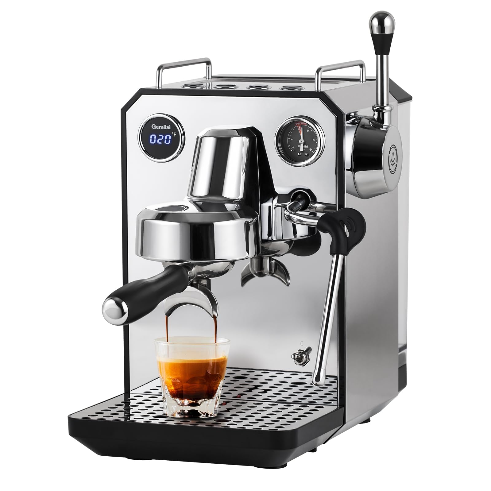 Professional 15 Bar Semi-Automatic Owl Espresso Machine with Milk Frother - 57oz Removable Water Tank & Dual Display - Perfect for Cappuccino, Latte & Espresso at Home or Office - Stainless Steel G3006 Model