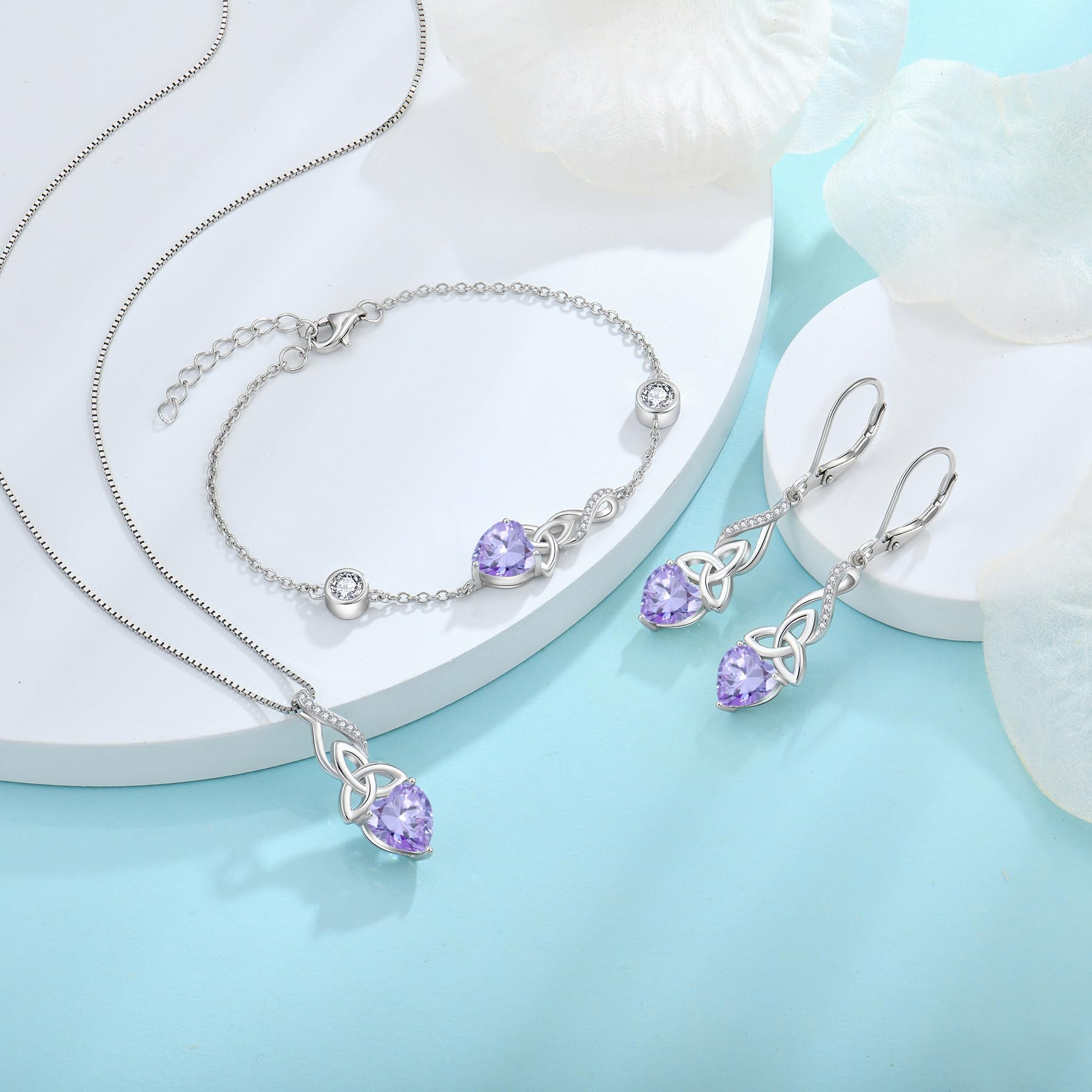 Celtic Knot Jewelry Set for Women - 925 Sterling Silver Irish Necklace & Alexandrite Dangle Earrings - June Birthstone Gift for Mom - Perfect for Weddings, Anniversaries & Special Occasions