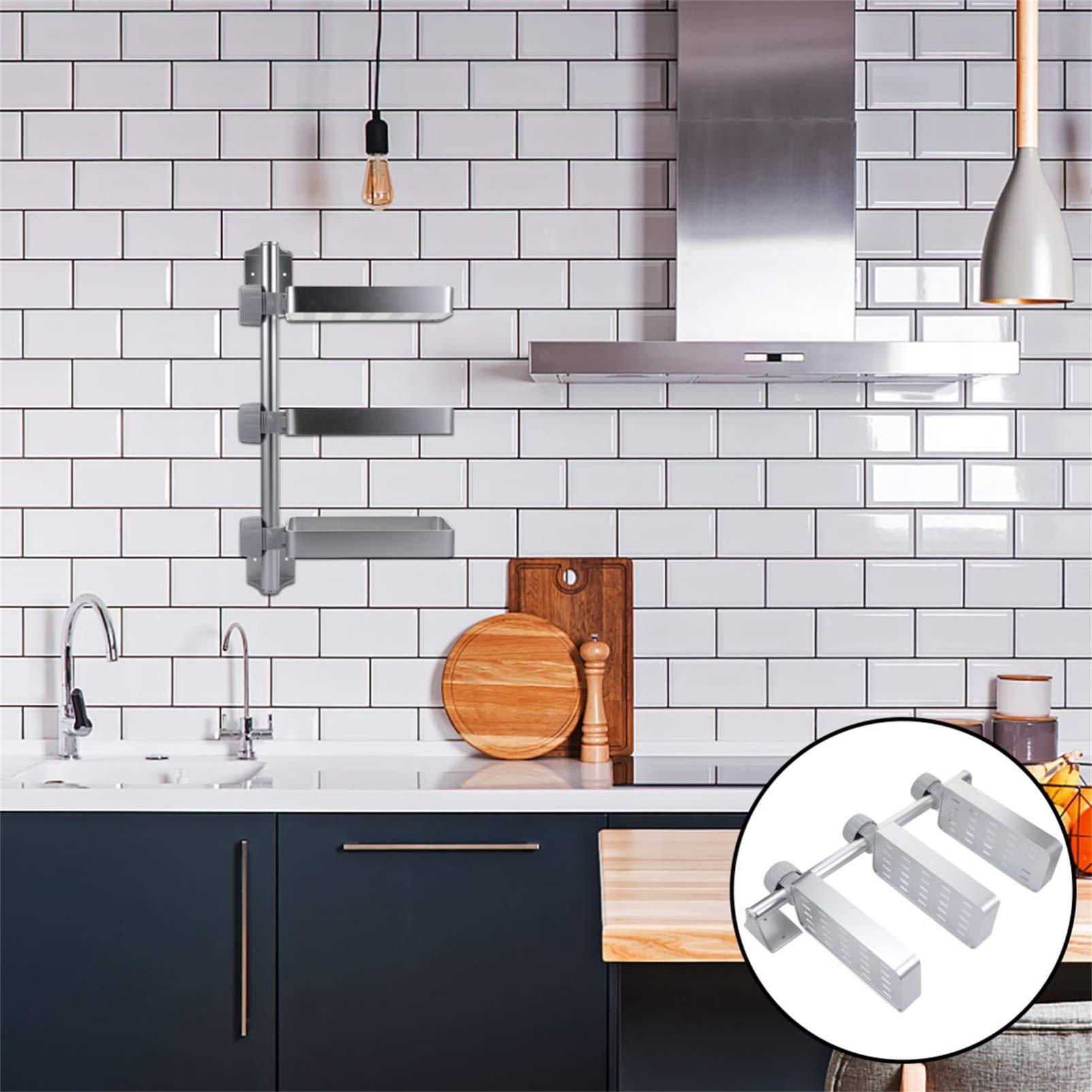 VOSAREA 360° Rotating Spice Rack Organizer - Adjustable Foldable Wall Mount Kitchen Shelf for Seasonings & Condiments - No Drill Installation - Perfect for Small Spaces & Pantry Organization
