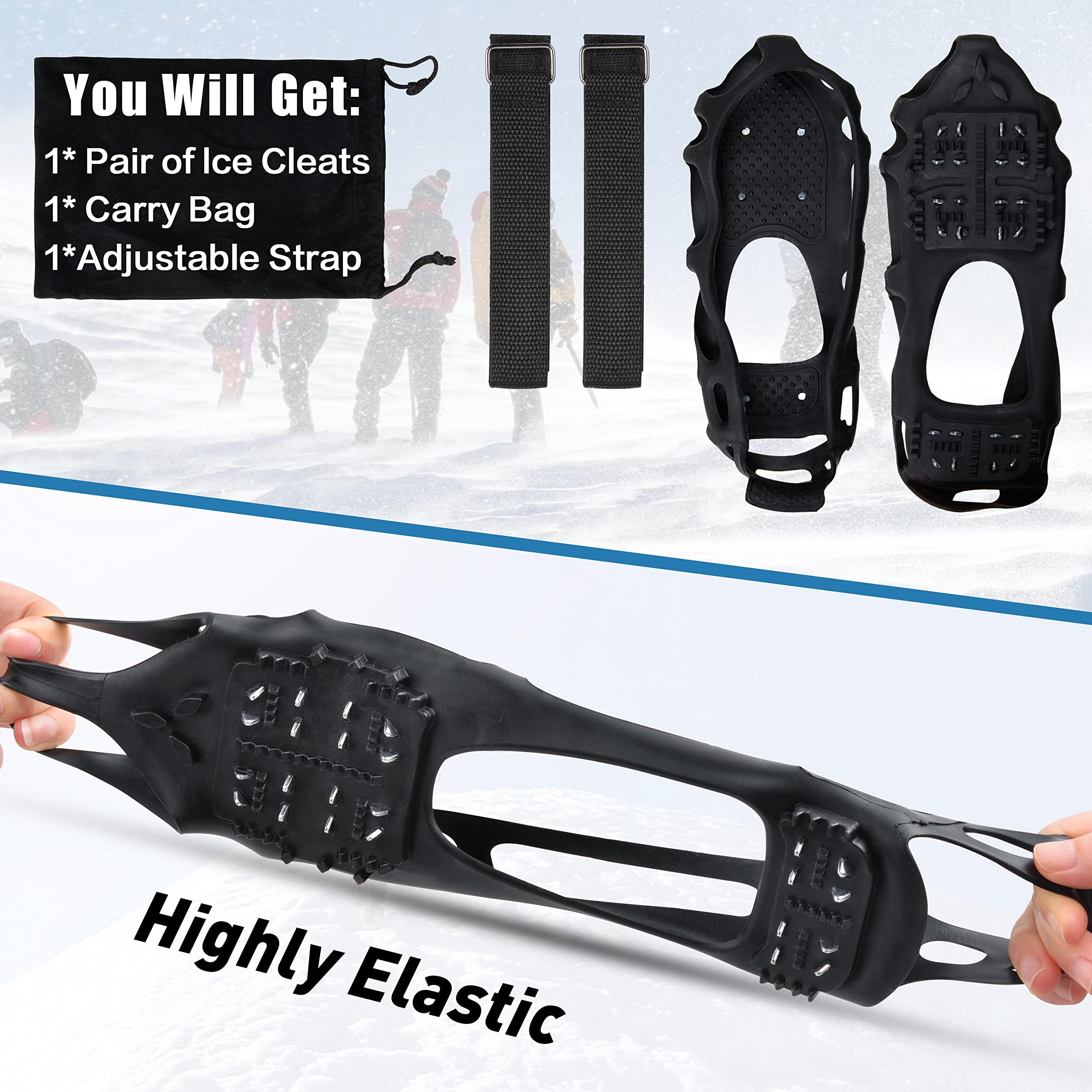 Non-Slip Ice Cleats for Snow & Ice - Stretchable Rubber Traction Crampons for Walking, Hiking & Winter Safety | Perfect for Snowy Commutes, Icy Sidewalks & Outdoor Adventures