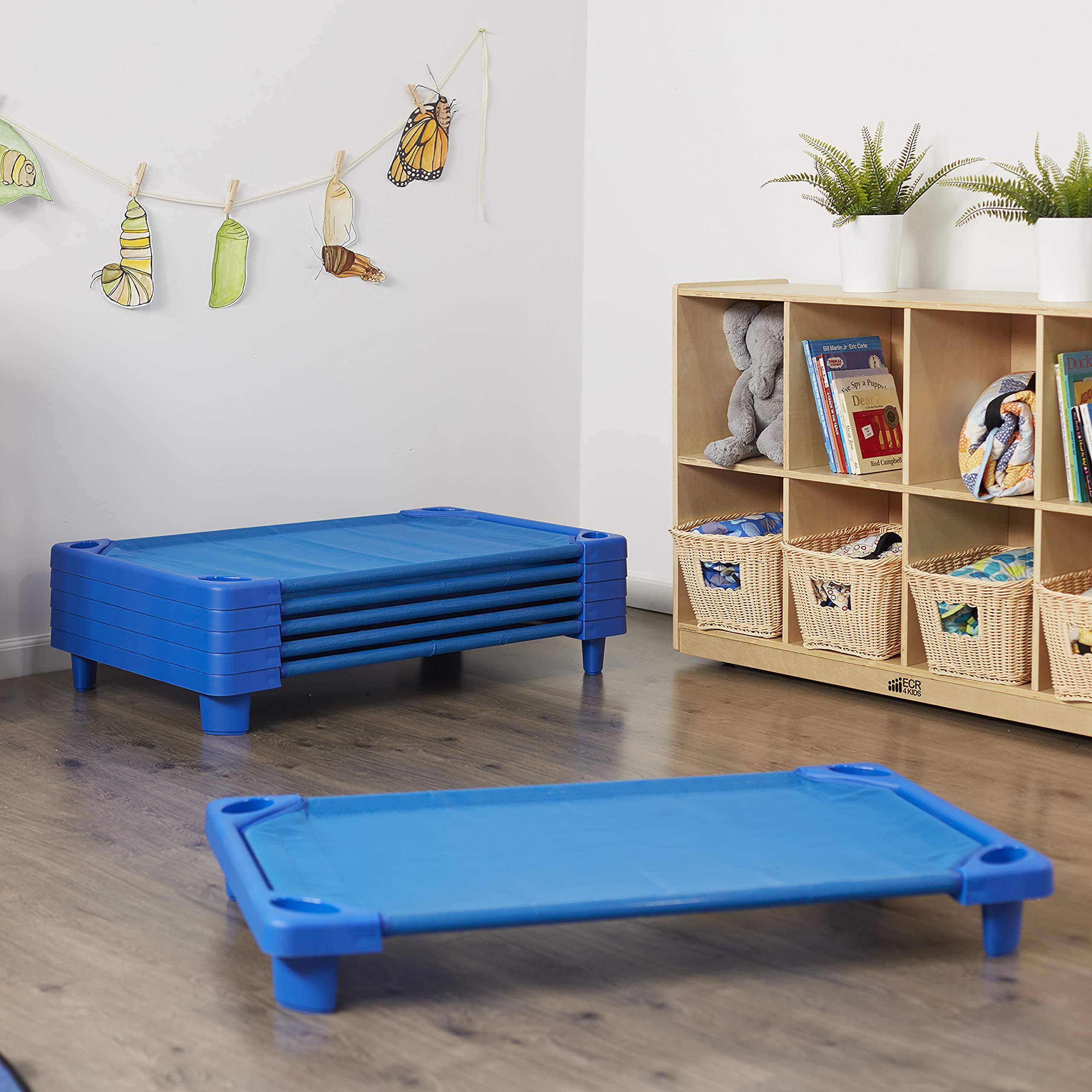 ECR4Kids Streamline Toddler Cot - Blue 6-Pack for Daycare, Preschool & Classroom Nap Time | Durable Kids Sleeping Cots for Early Childhood Education