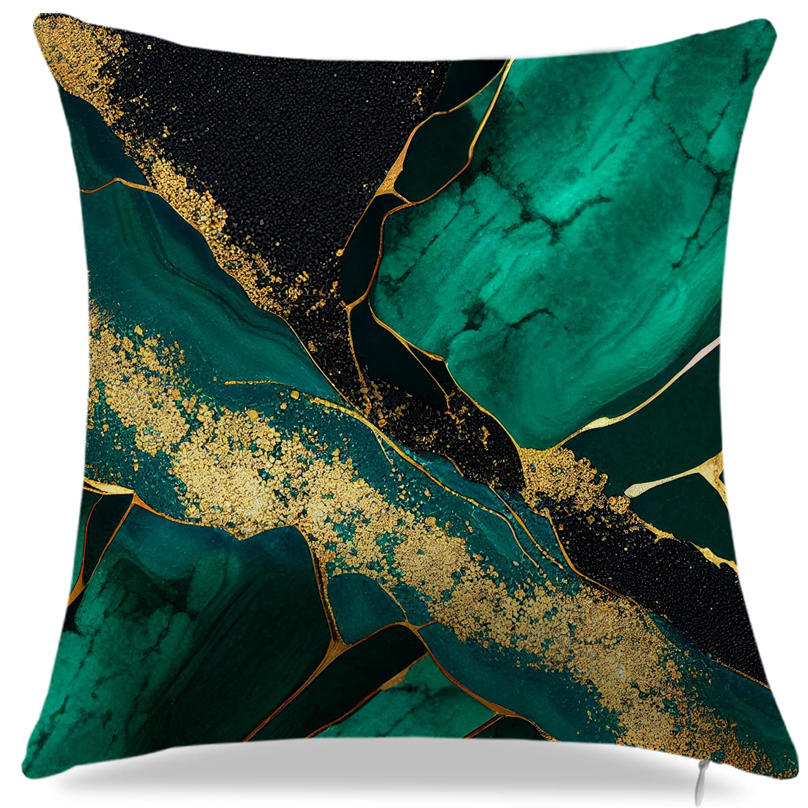 Dark Green Couch Pillow Covers 18x18 Inch - Set of 4 Gold Black & Green Throw Pillow Cases for Sofa, Chair, Bed - Luxury Decorative Cushion Covers for Living Room, Bedroom & Home Decor - Perfect for Cozy Reading Nooks & Modern Interior Design