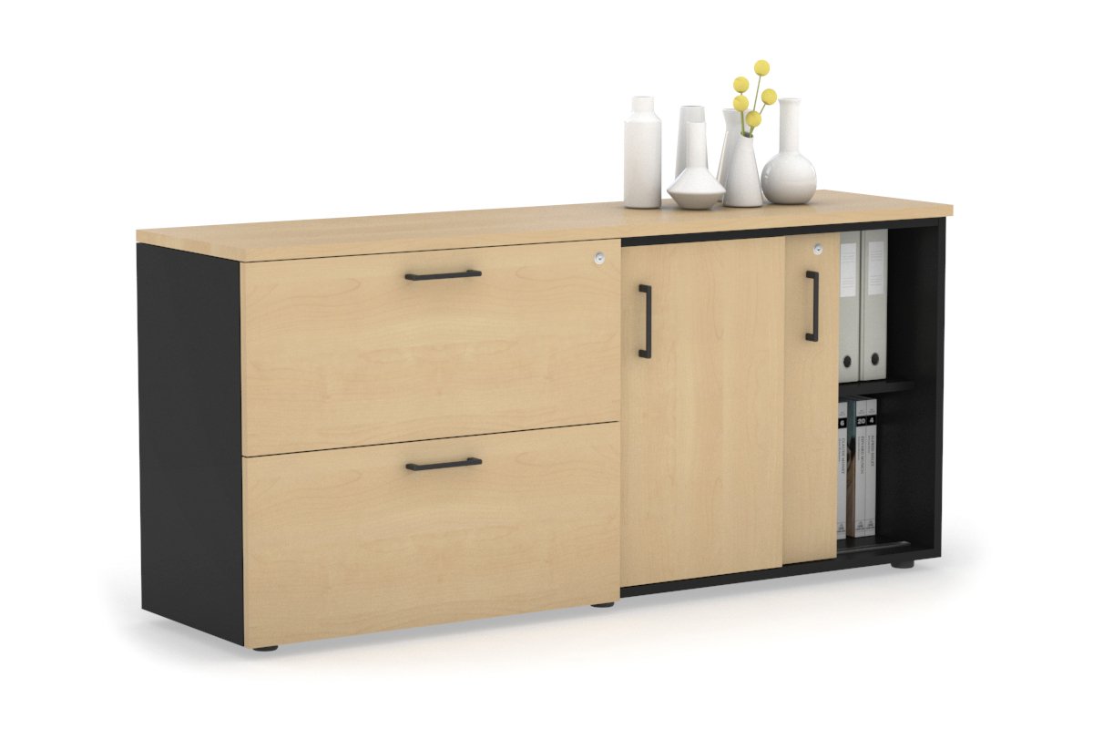 2-Door Sliding Credenza with 2-Drawer Lateral File Cabinet - Modern Office Storage Solution for Home & Business Workspaces