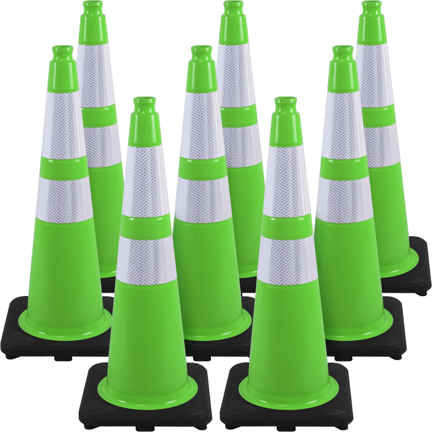 8 Pack 28 Inch Green PVC Traffic Safety Cones with Reflective Tape - Heavy Duty Rubber Base for Road Construction, Parking Lots & Garage Safety - Perfect for Traffic Control, Event Marking & Work Zone Safety (28 Inch)
