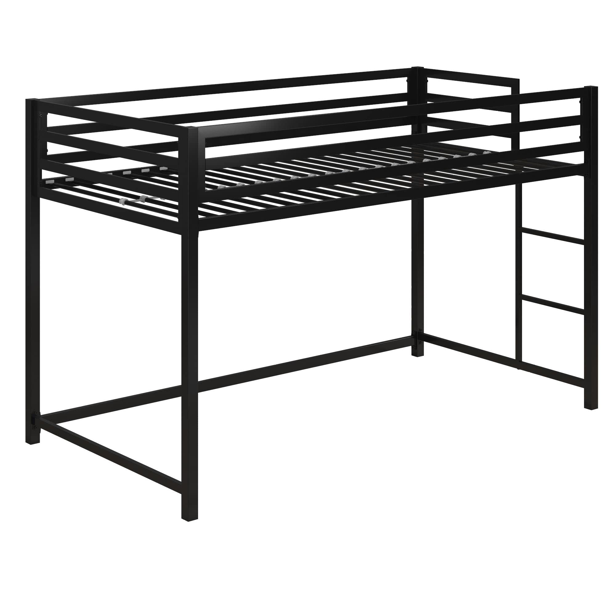 DHP Miles Metal Junior Twin Loft Bed with Ladder, Black - Space-Saving Bunk Bed for Kids & Teens, Perfect for Small Bedrooms, Dorms & Shared Rooms