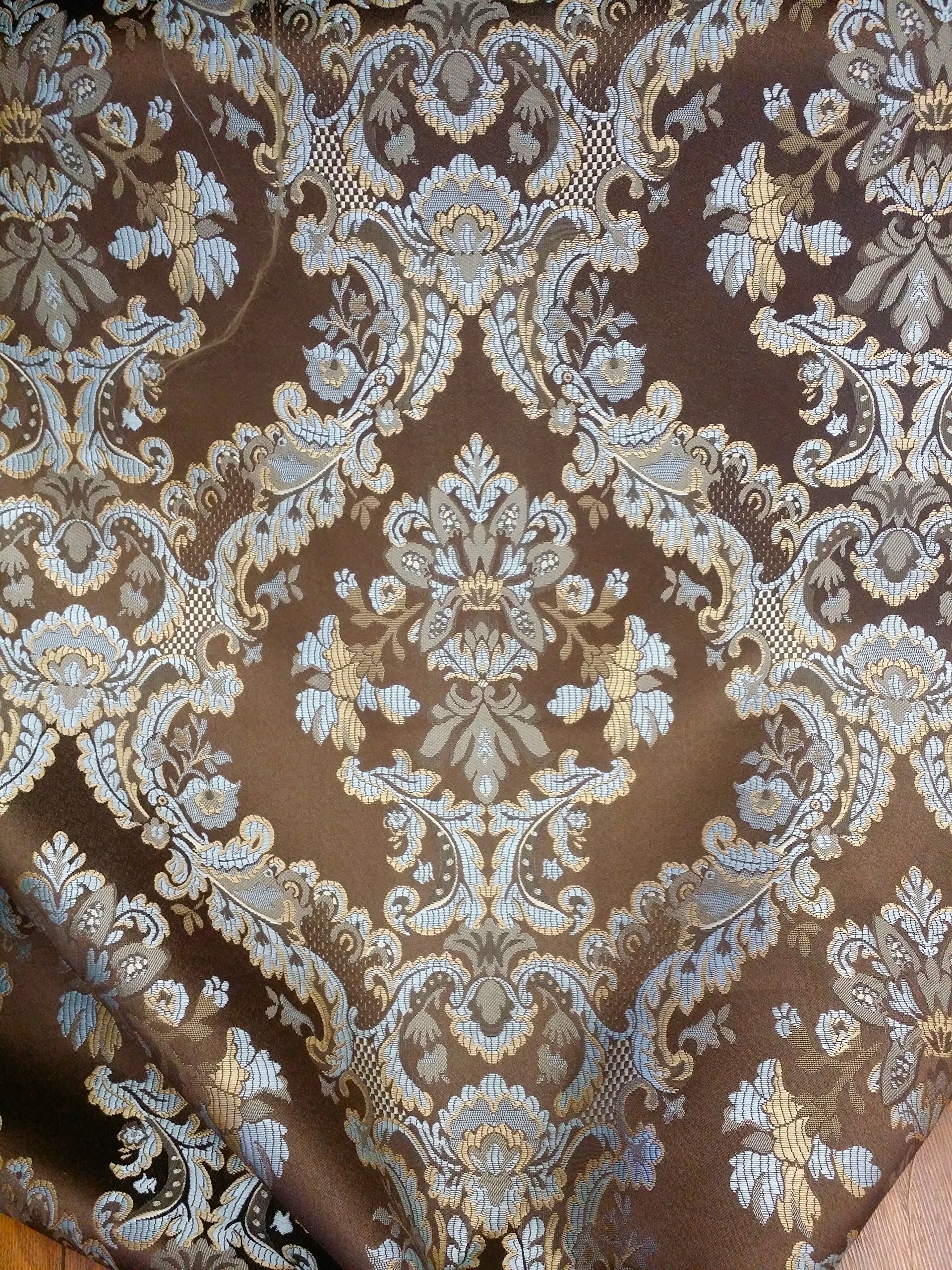 Premium Damask Upholstery & Drapery Jacquard Fabric by The Yard - 7 Colors (12yds, Chocolate/Blue) - Perfect for Sofa, Curtains & Home Decor