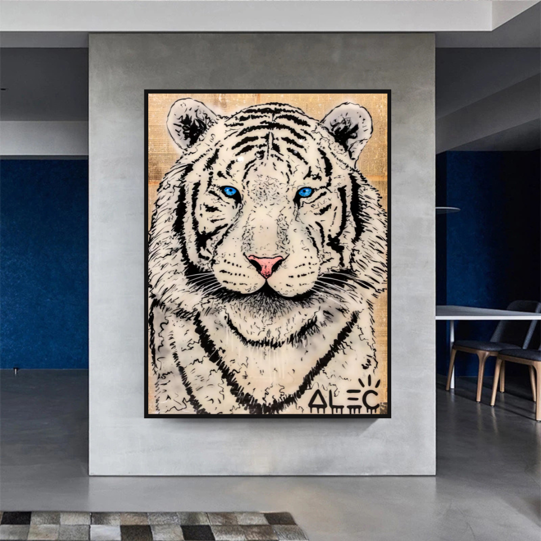 White Tiger Poster - Stunning Wildlife Art Print of Majestic White Tigers for Home & Office Decor | Perfect for Living Room, Bedroom, or Office Wall Art