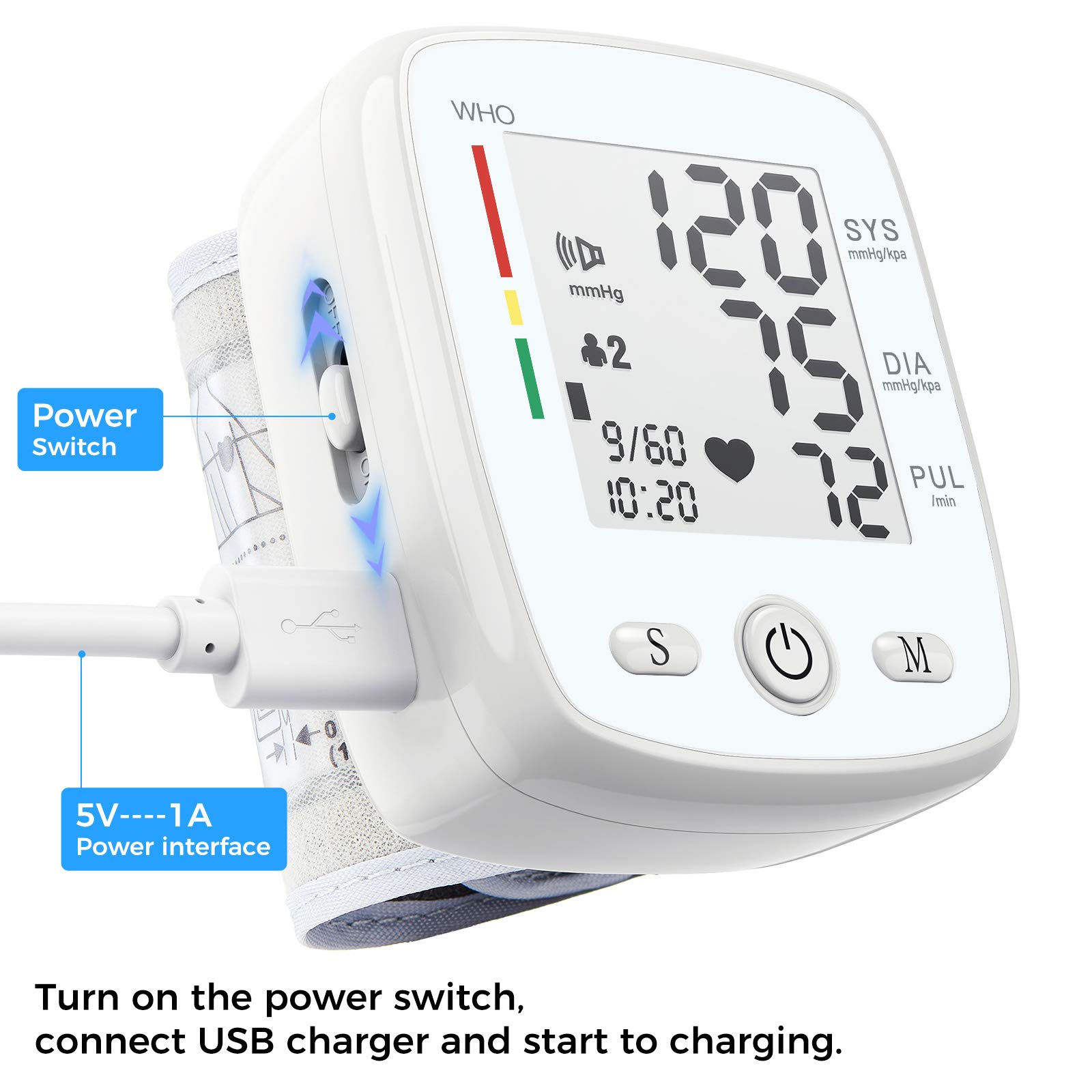 Digital Wrist Blood Pressure Monitor - Adjustable Cuff, 180 Readings Memory, Rechargeable with Voice Function & Carrying Case - Home Health Tracking for Adults & Seniors (Ideal for Travel, Daily Monitoring)