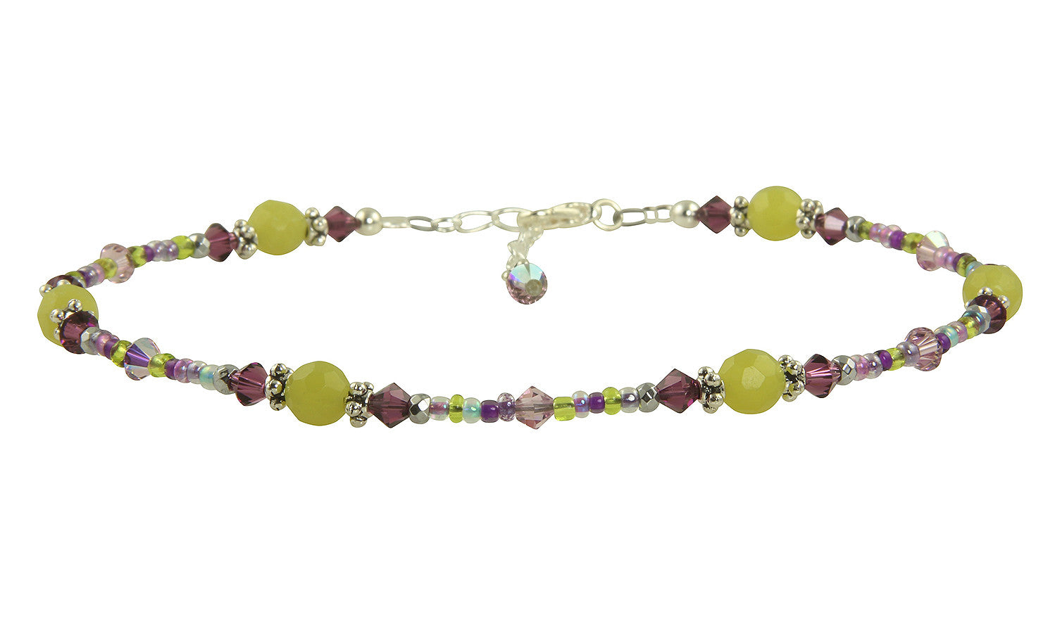 Natural Amethyst Olive Jade Beaded Anklet Bracelet for Women - Boho Chic Ankle Jewelry for Summer, Beach, Yoga & Festival Outfits