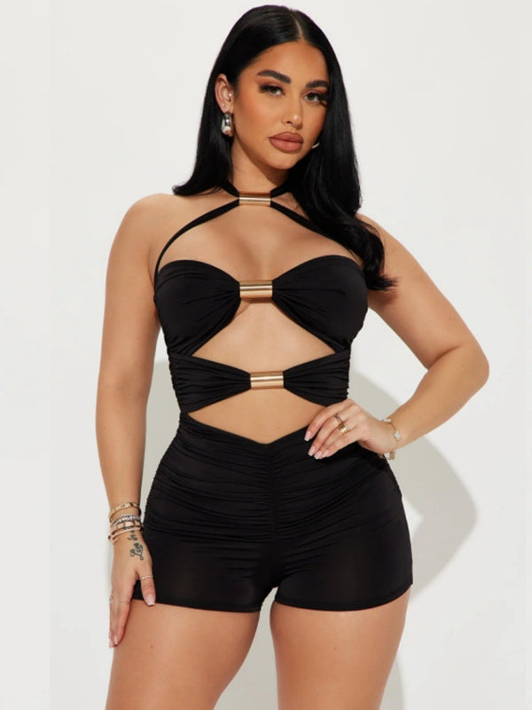 ZASUWA Women's Sexy Halter Hollow Out Scrunch Butt Short Romper Jumpsuit - Perfect for Beach, Pool Party & Summer Vacation Outfits