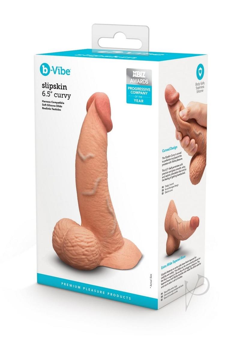 B Vibe Slipskin Realistic Silicone Curved Dildo 6.5 Inch - Caramel Color | Body-Safe Sex Toy for Solo Play & Couples Use | Perfect for G-Spot Stimulation & Sensual Massage