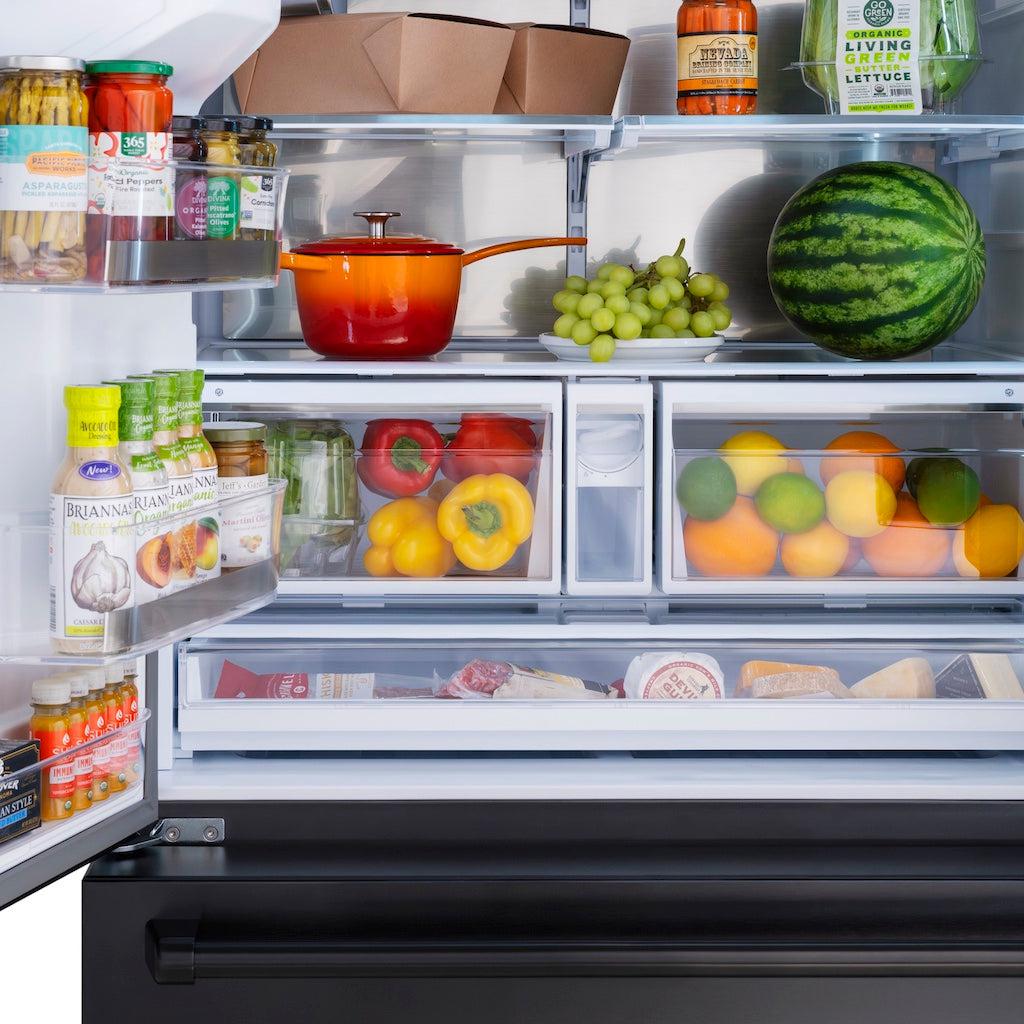 ZLINE 36 Inch 28.9 Cu. Ft. Standard Depth French Door Refrigerator with External Water Dispenser & Dual Ice Maker - Fingerprint Resistant Black Stainless Steel (RSM W 36 BS) - Perfect for Modern Kitchens & Entertaining Spaces