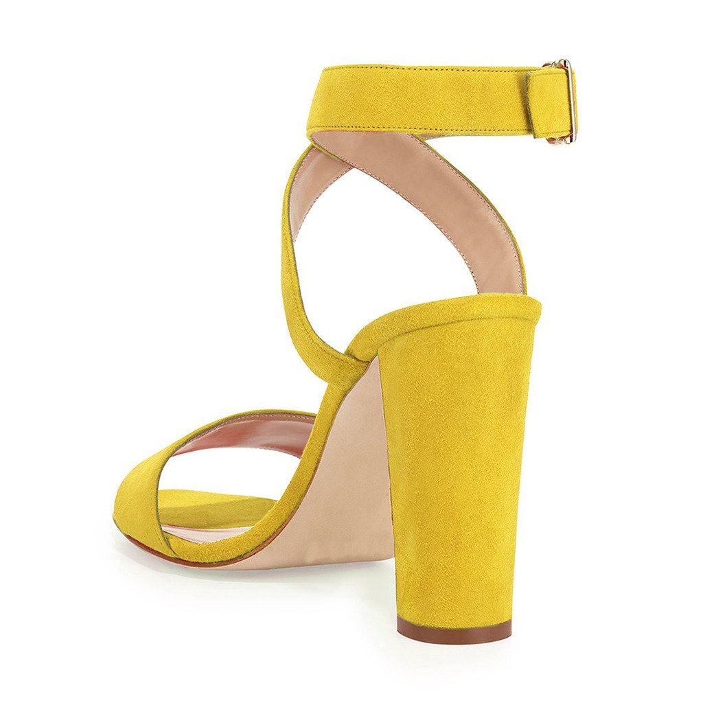 XYD Elegant Prom Pumps - Women's Suede Open Toe Cross Strap Slingback Chunky Heel Sandals for Parties, Weddings & Special Occasions