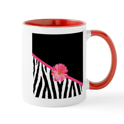 White/Red Inside - Zebra Pattern Pink Daisy Mug