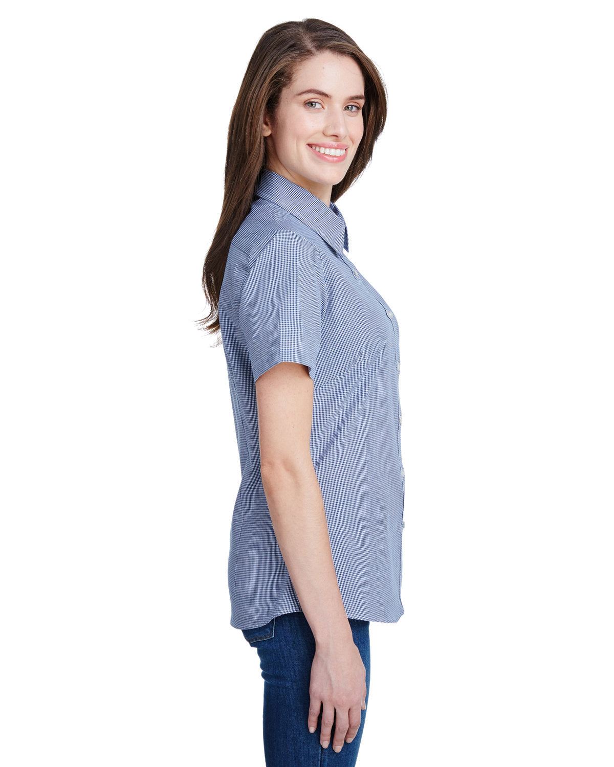 Reprime RP321 Women's Microcheck Gingham Short Sleeve Cotton Shirt - Artisan Collection | Casual Summer Top for Women, Office Wear & Outdoor Activities