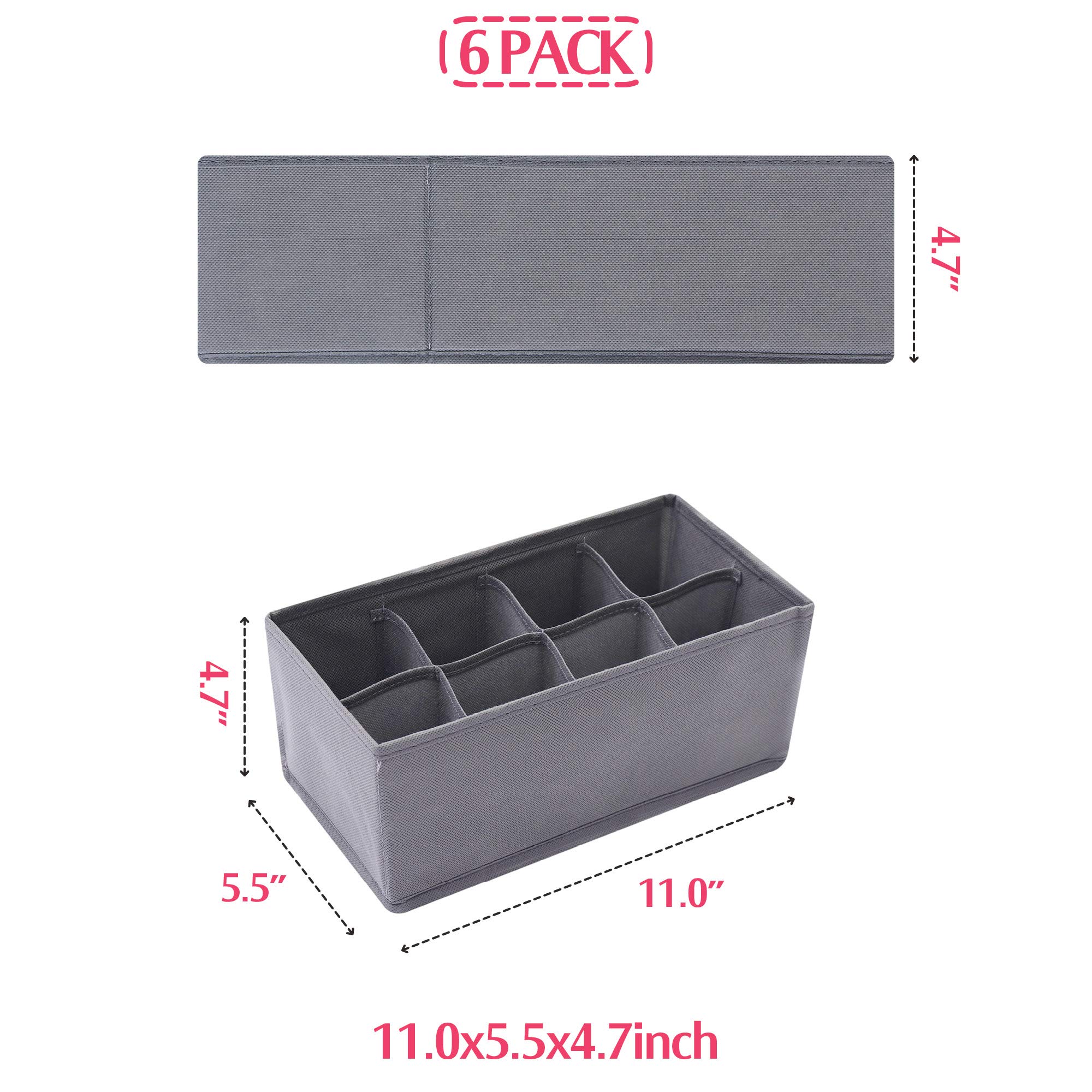 DIOMMELL 6 Pack Foldable Fabric Storage Bins - Closet Organizer Drawer Baskets for Clothes, Underwear, Socks & Lingerie (Medium, Grey) - Perfect for Bedroom, Nursery & Closet Organization