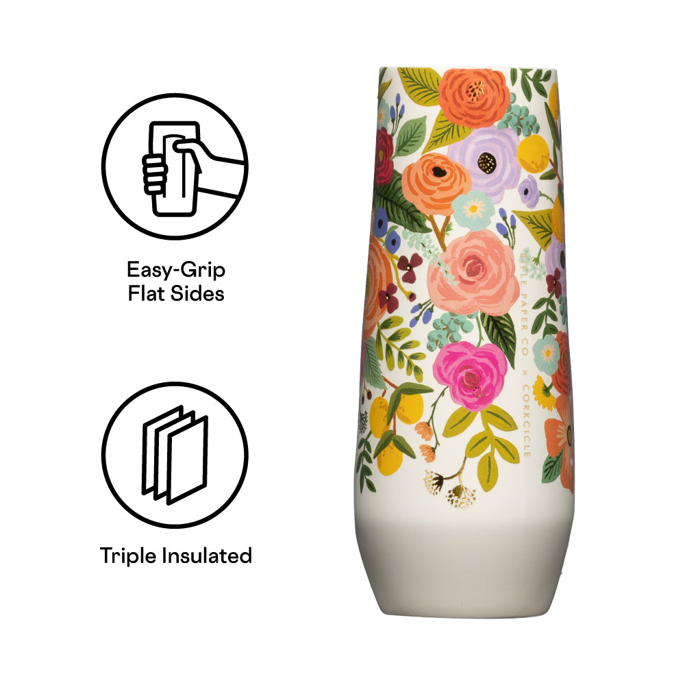 Rifle Paper Co. Stemless Flute - Elegant 12oz Glass for Champagne, Cocktails & Wine - Perfect for Weddings, Parties & Home Entertaining