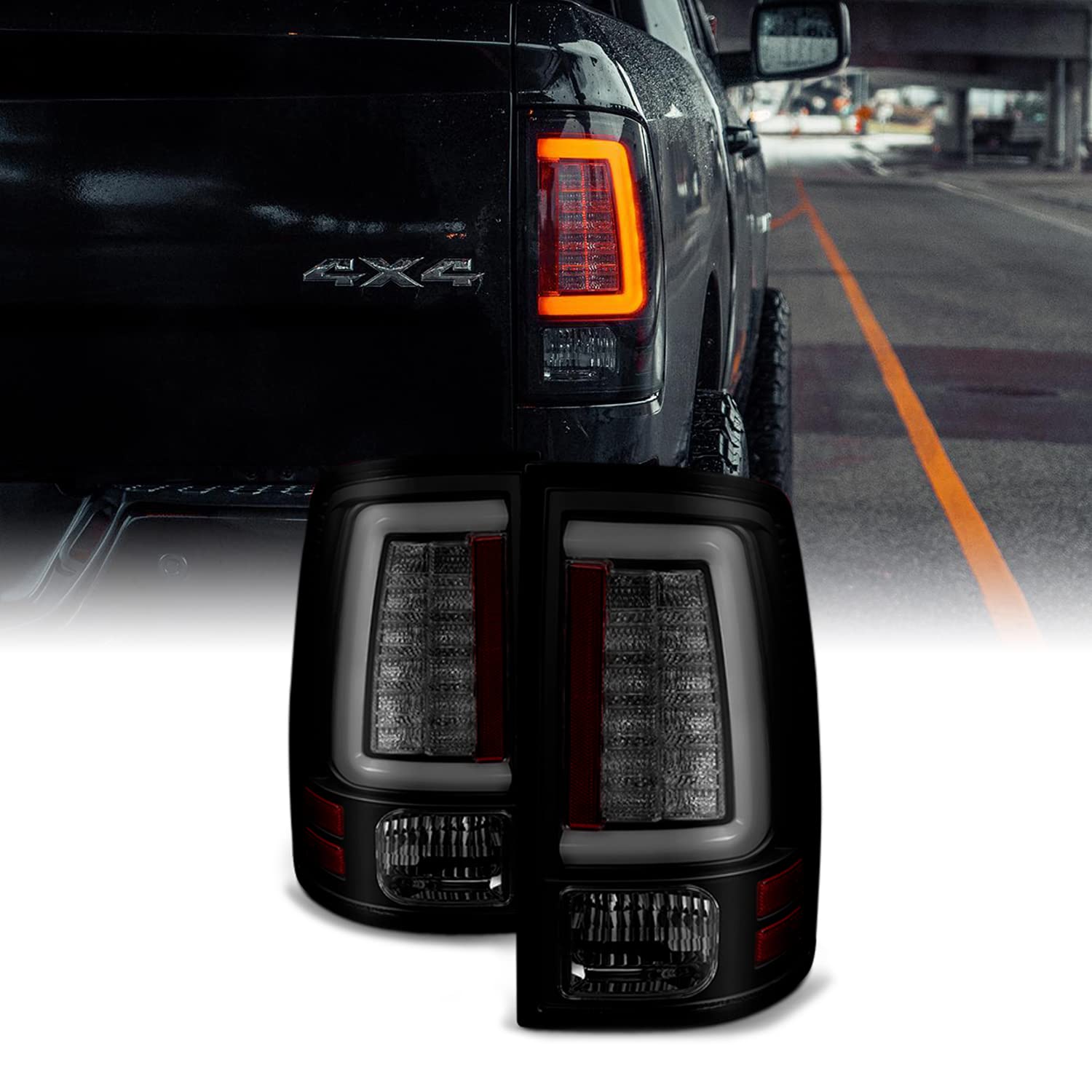 AKKON Black Smoked LED Tail Lights for 2009-2018 Dodge Ram 1500/2500/3500 - Halogen Replacement V2 Brake Lamps Pair (Perfect for Off-Roading & Night Driving)