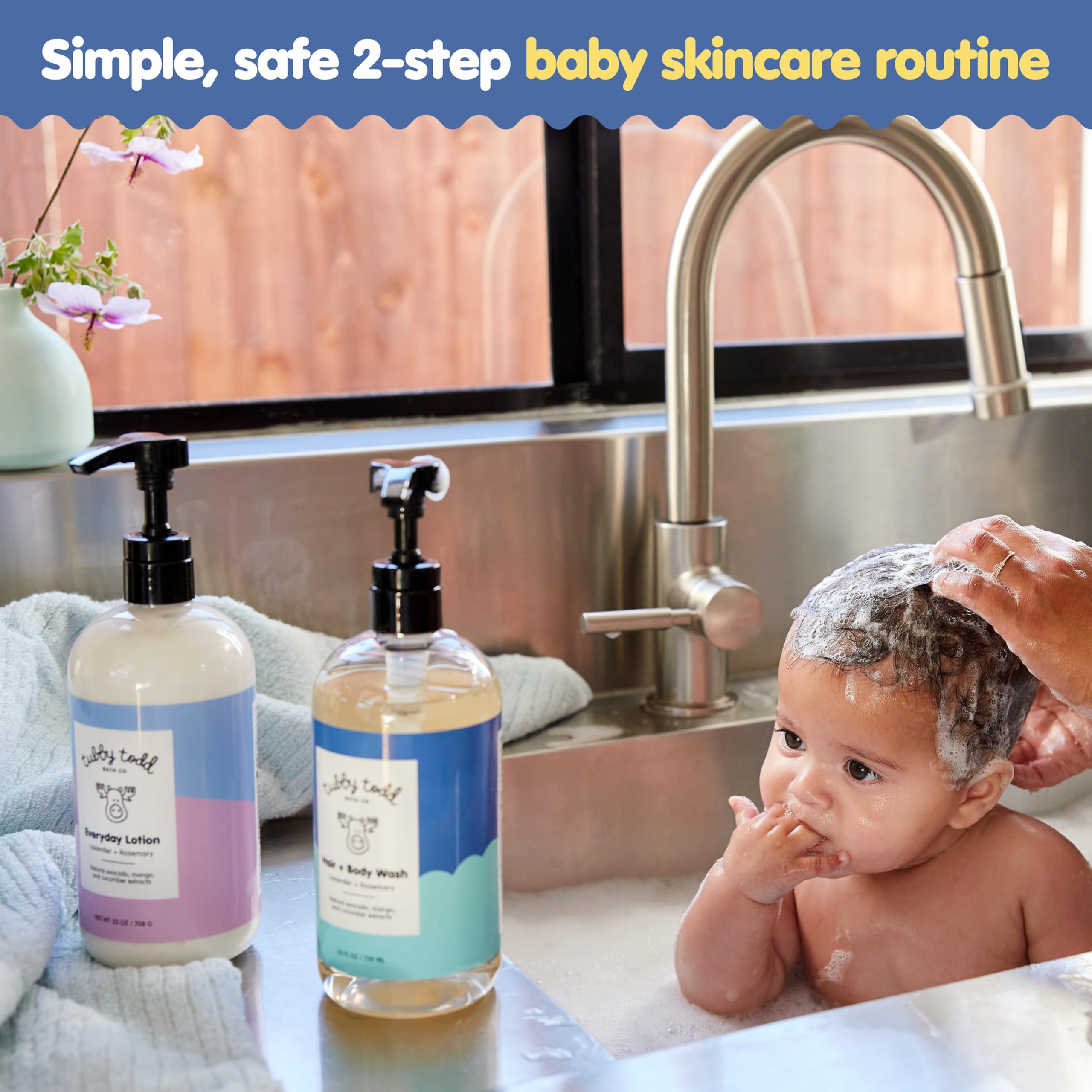 Tubby Todd Baby Bath & Skincare Gift Set - 25oz Lavender Rosemary Baby Wash & Lotion Bundle | Gentle Newborn & Infant Care for Sensitive Skin | Perfect Baby Shower Gift & Daily Bath Time Routine