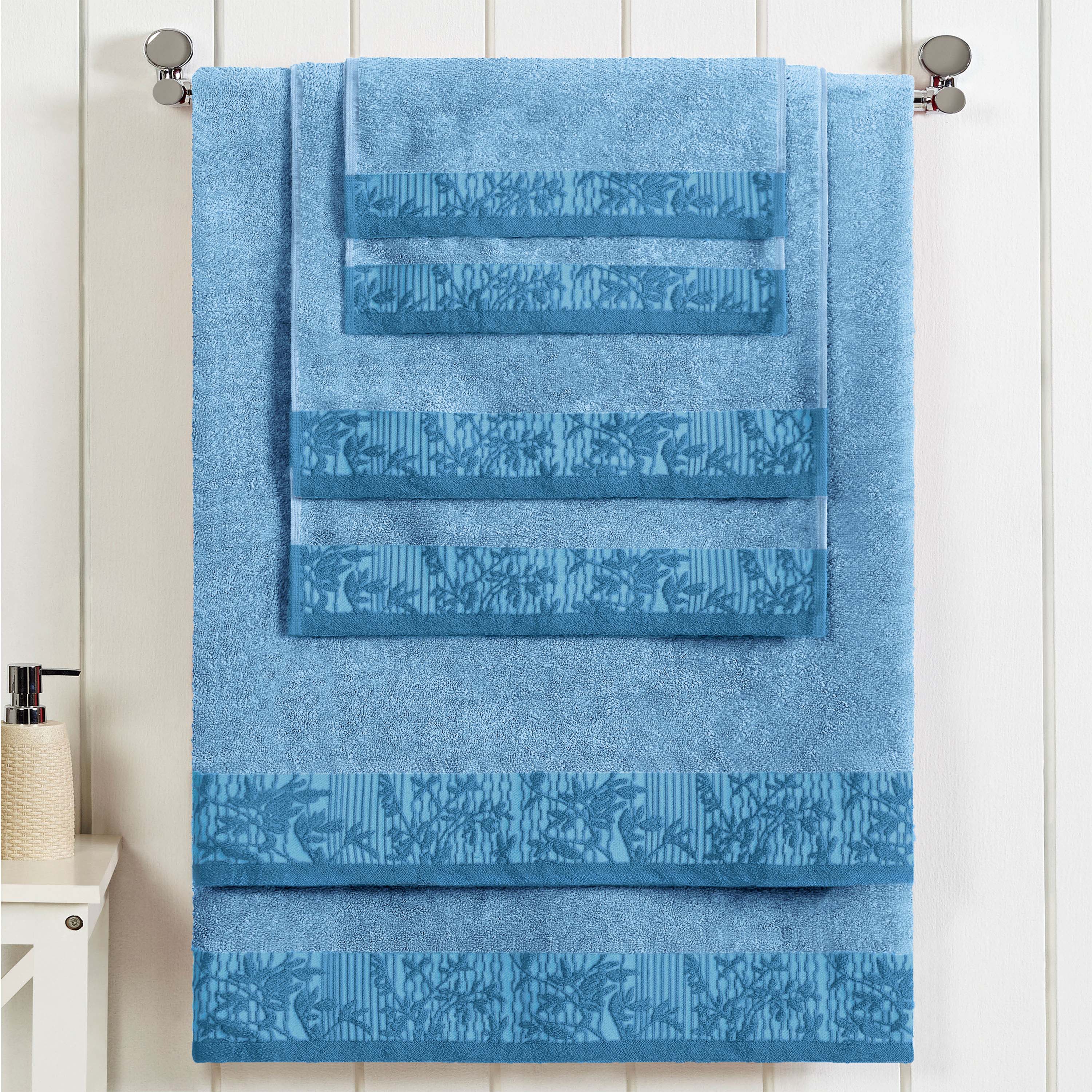 Wisteria Cotton Floral Embroidered Jacquard Border 6-Piece Bath Towel Set - Soft & Absorbent for Spa, Bathroom & Guest Use