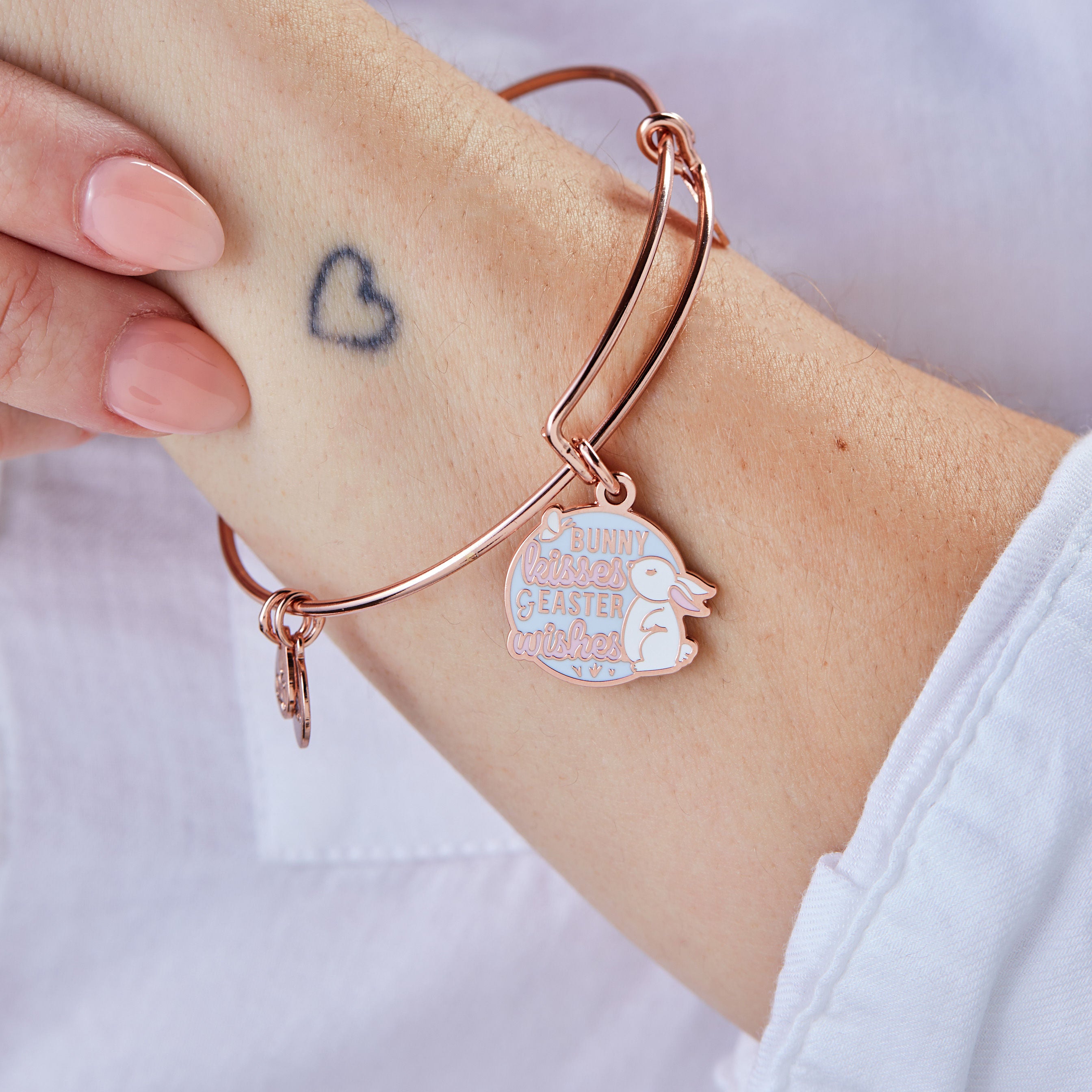 Bunny Kisses & Easter Wishes Charm Bangle - Cute Easter Jewelry Gift for Women, Girls - Perfect for Easter Celebrations, Spring Parties & Gift Giving