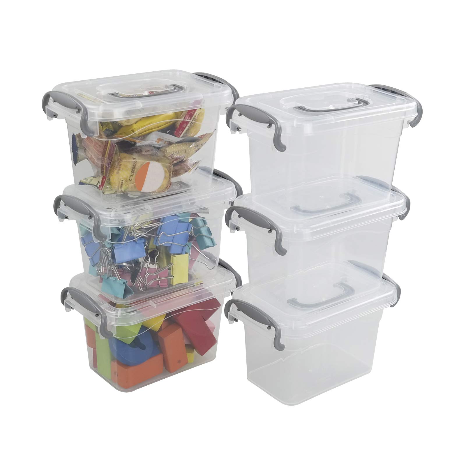 Vababa 1.5L Mini Clear Plastic Storage Boxes - 6 Pack Small Organizer Bins for Home, Office, Craft & Jewelry Organization | Stackable & Durable Containers