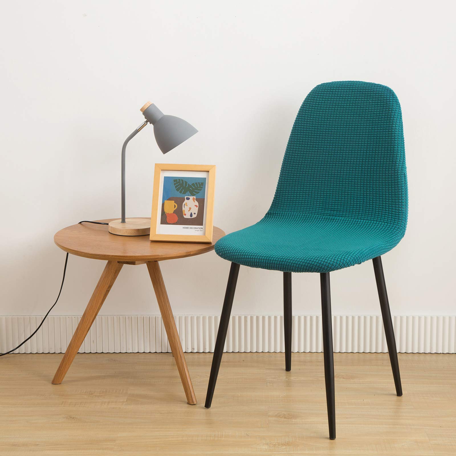 Stretch Shell Chair Covers - Mid Century Modern Jacquard Slipcovers for Armless Chairs, Washable Dining & Living Room Furniture Protector (Set of 4, Teal) | Perfect for Home Decor, Office, Bedroom & Lounge Areas