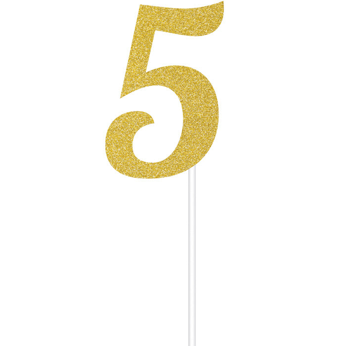 12-Piece Bulk Gold Glitter #5 Cake Toppers for Birthday, Wedding & Party Decorations – Perfect for Cupcakes, Cakes & Desserts