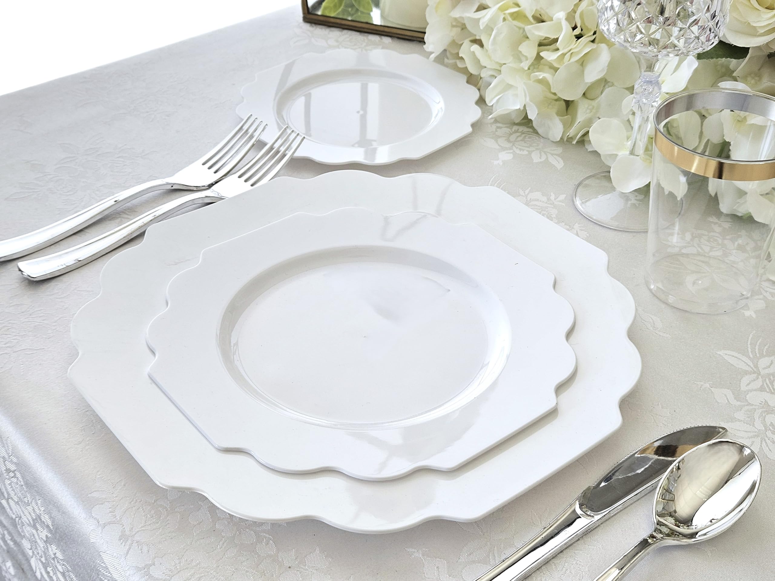 80-Pack Heavyweight Disposable Plastic Plates for Weddings & Parties - 40 x 10.5'' Dinner Plates + 40 x 8'' Salad/Dessert Plates (Imperial White) - Perfect for Large Gatherings, Catering & Special Events